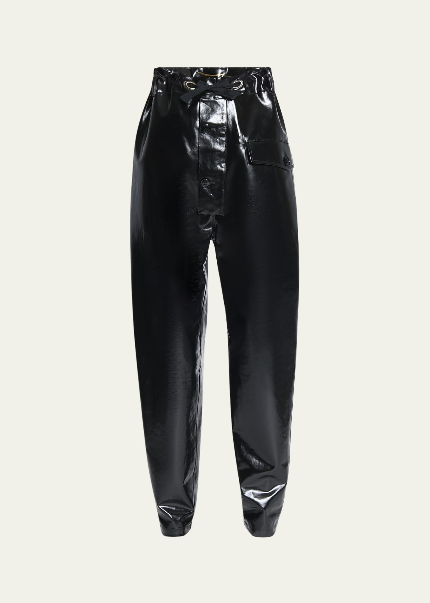 Vinyl Cinched High Waisted Drawstring Pants - 1
