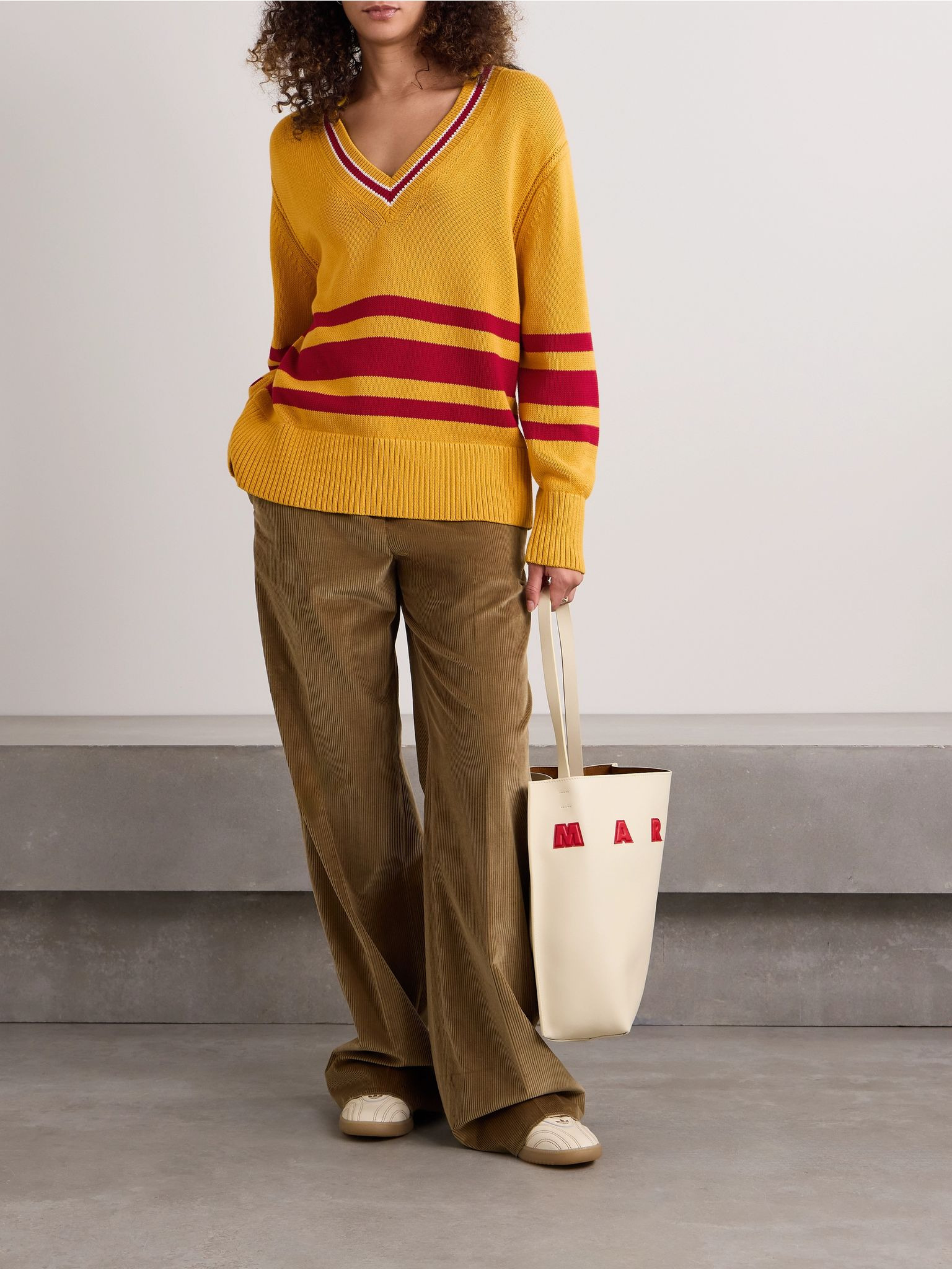 Striped knitted cotton sweater Yellow - 2