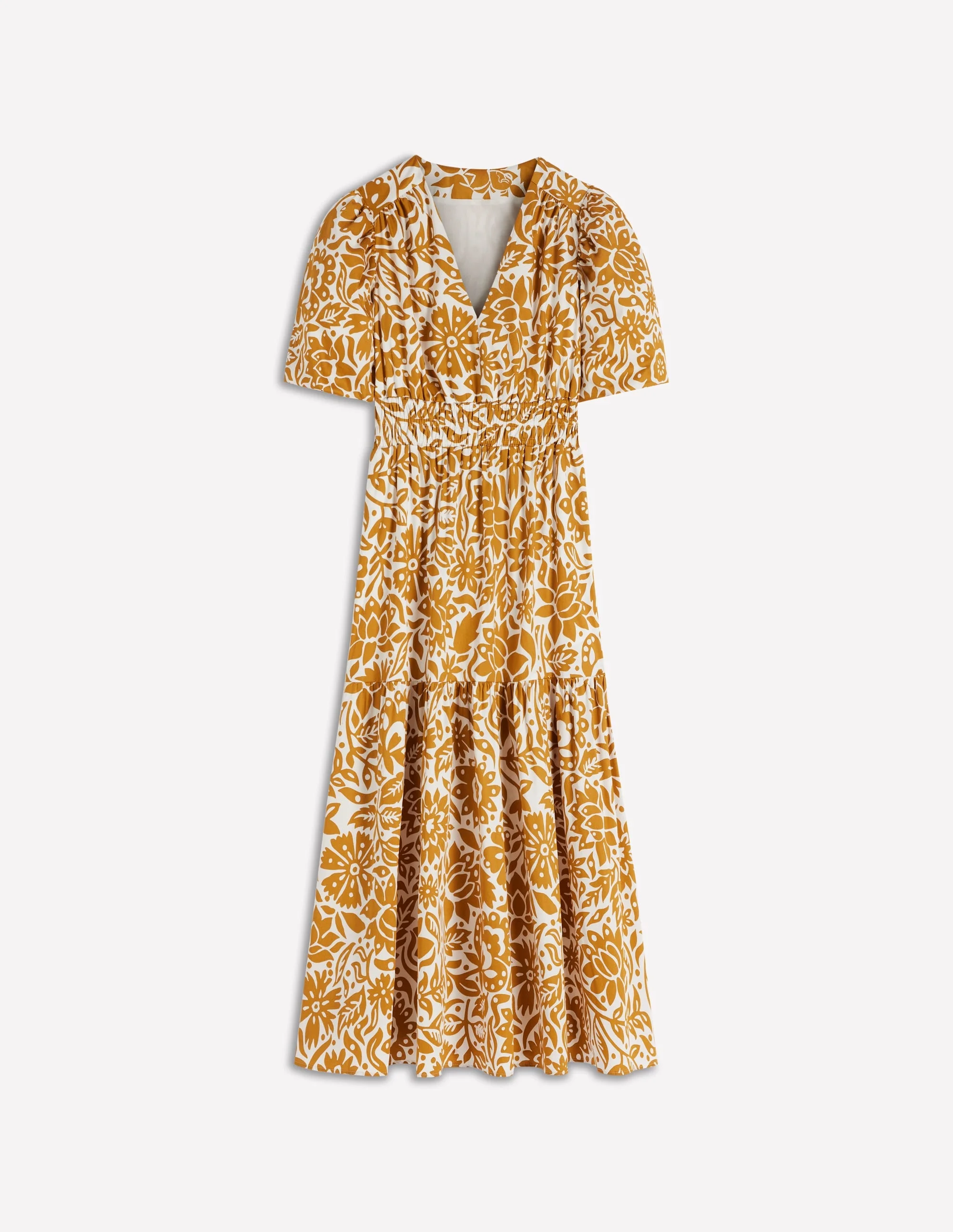 Irene Puff Sleeve Cotton Dress-Gold Wheat, Meadow Scatter - 1