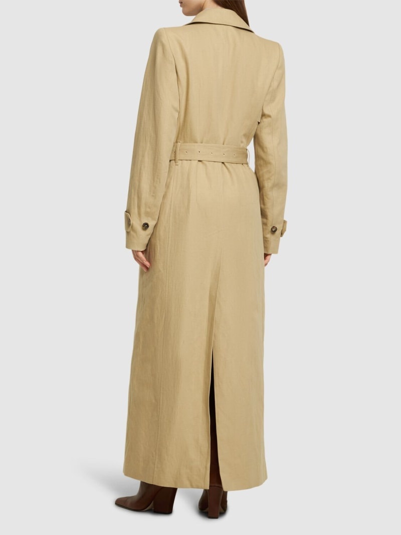 Linen blend gabardine long trench coat - 3