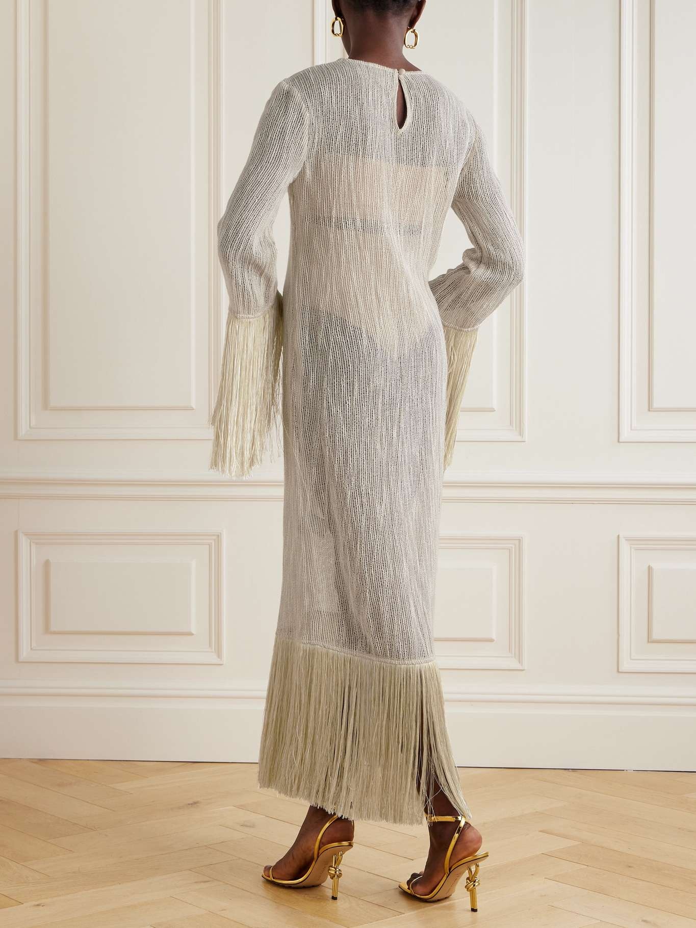 Nile fringed open-knit linen and cotton-blend gown - 3