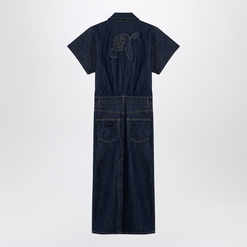 Ganni Blue Midi Dress In Organic Denim Women - 2
