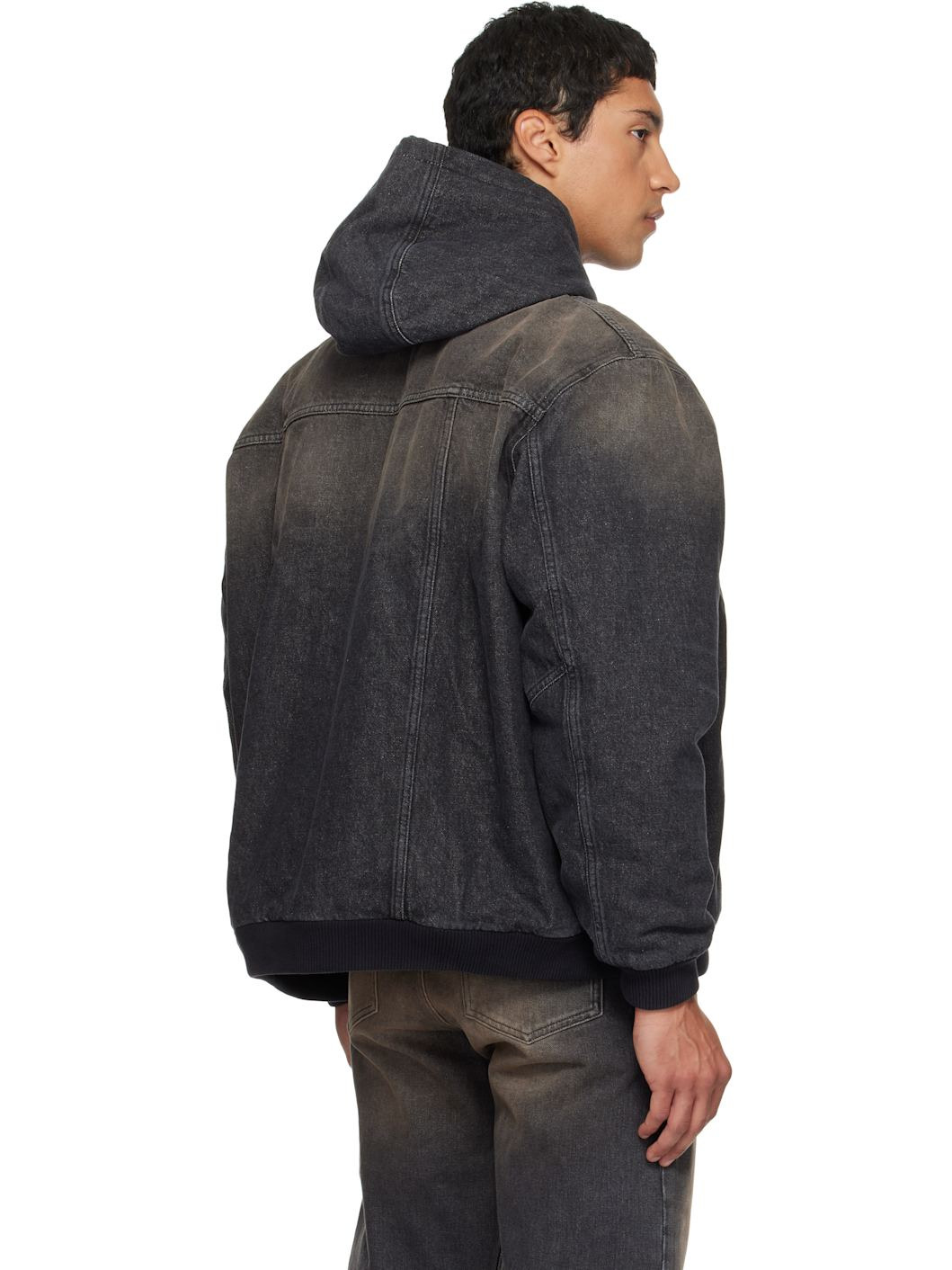 Black & Brown Hooded Denim Jacket - 3