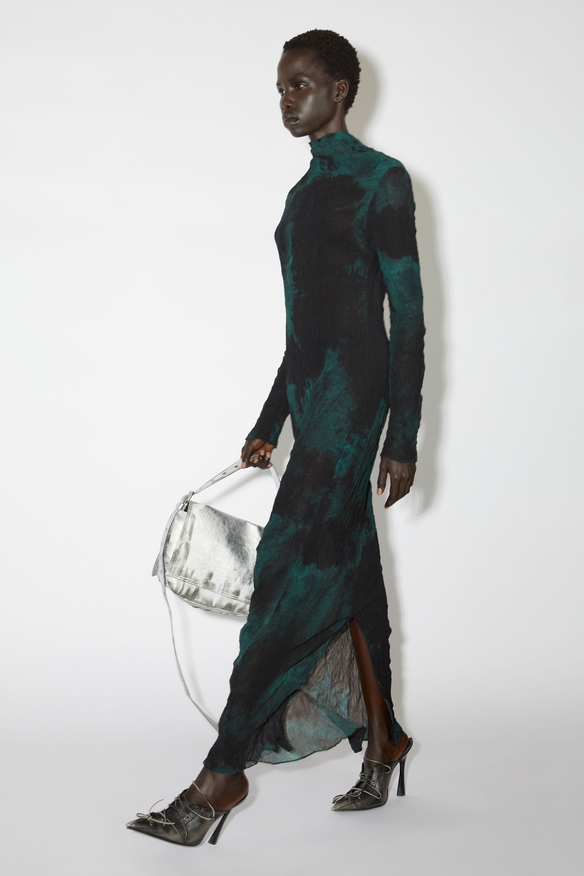 Pleated long dress - Green - 4