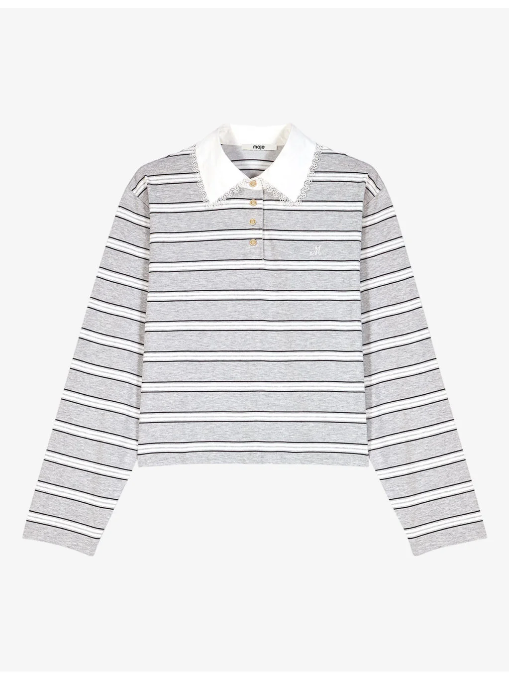 Lace-Trim Striped Cotton-Blend Polo Shirt - 1