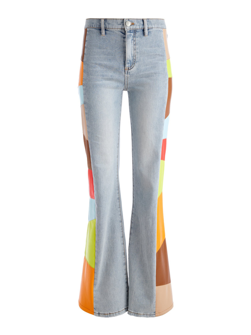 BEAUTIFUL VEGAN LEATHER PATCHWORK FLARE JEAN 1