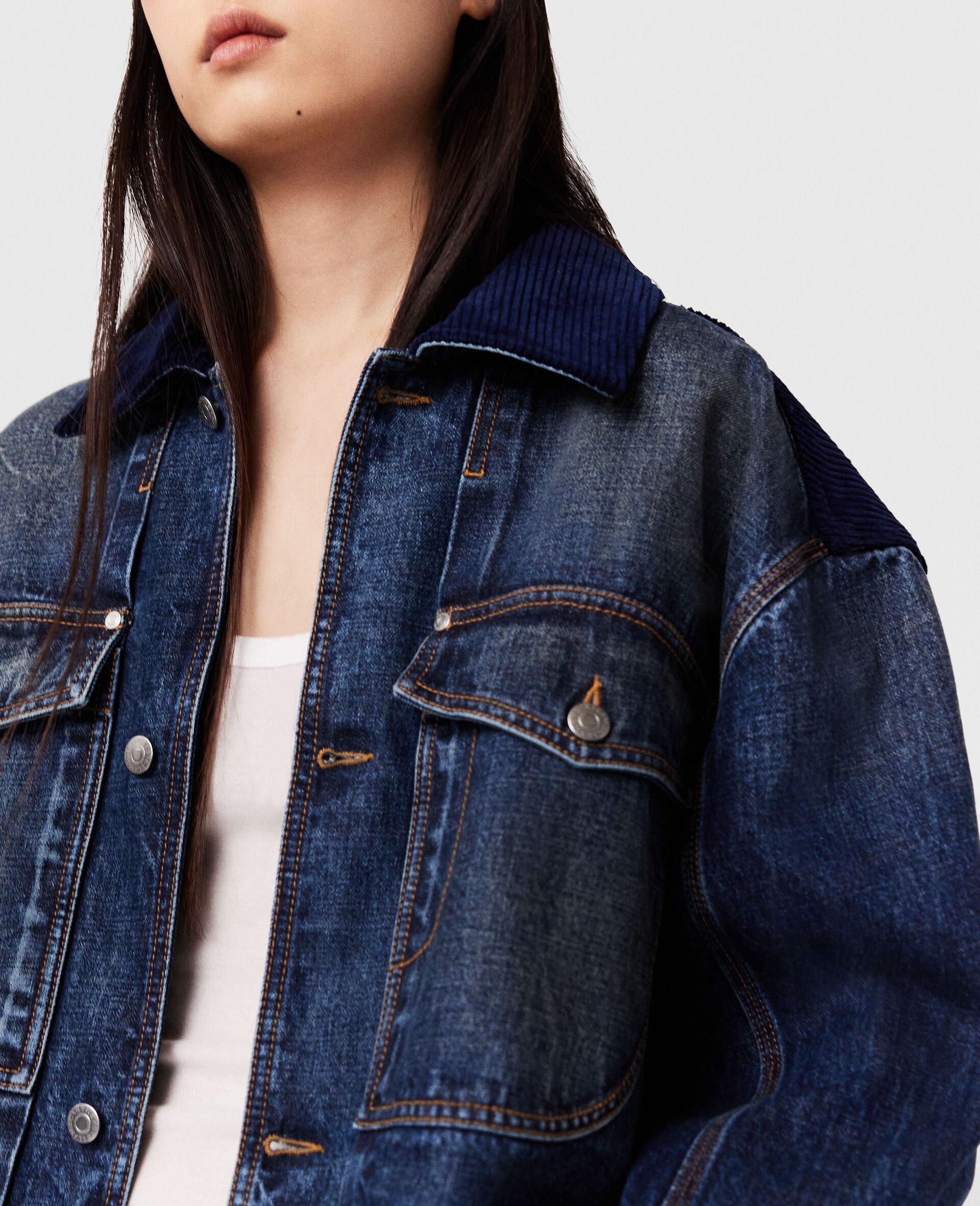 Corduroy Collar Denim Jacket - 6