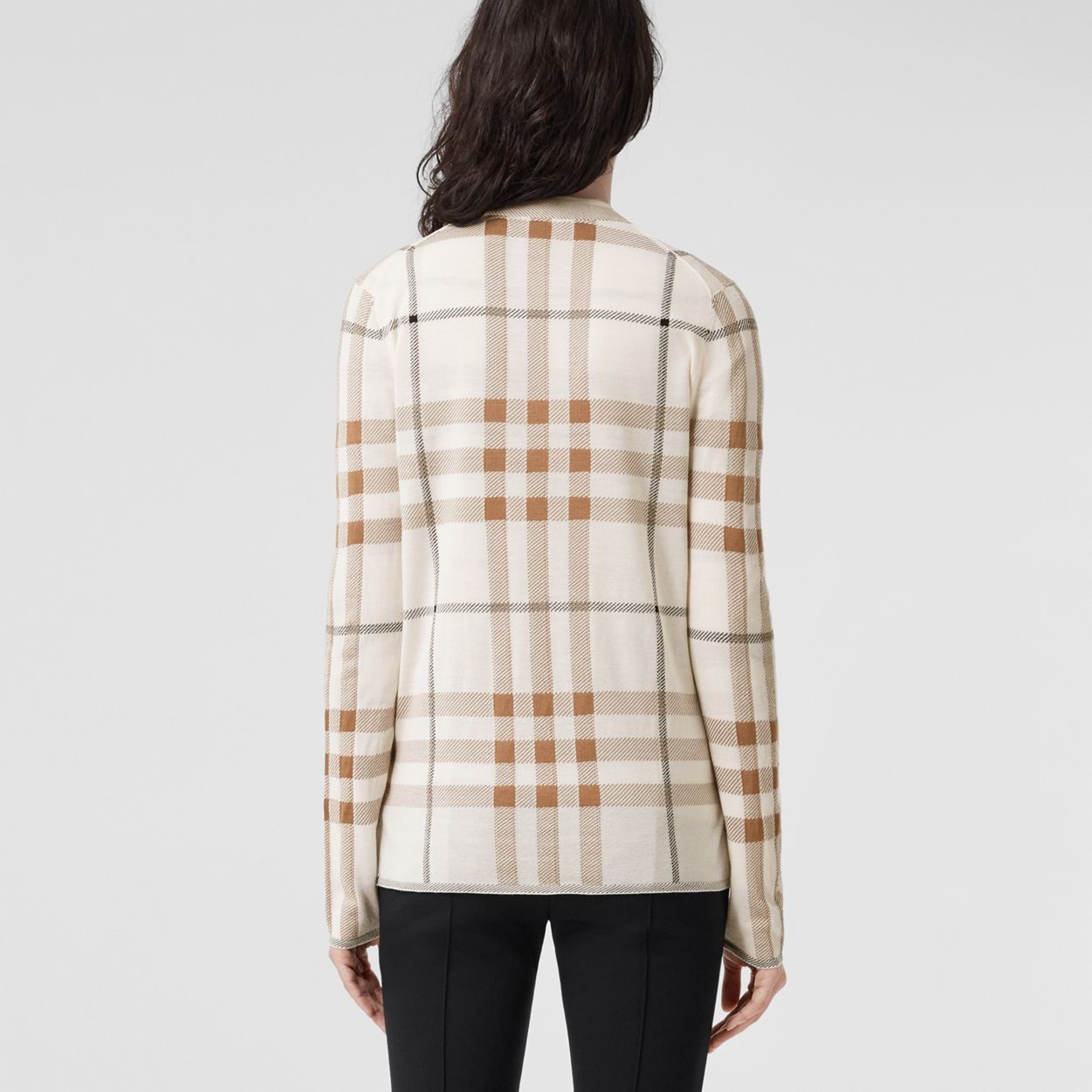 Check Intarsia Wool Silk Cotton Cardigan - 4