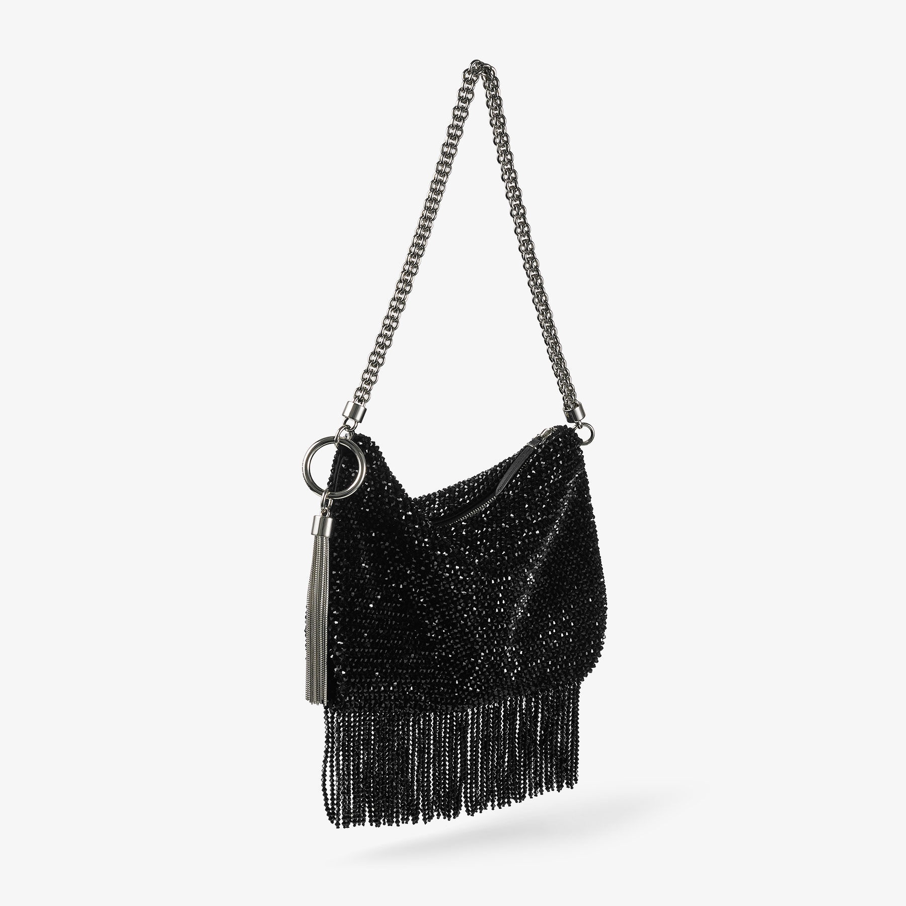 Callie  Shoulder
Black Satin Shoulder Bag with Crystal Fringe - 5
