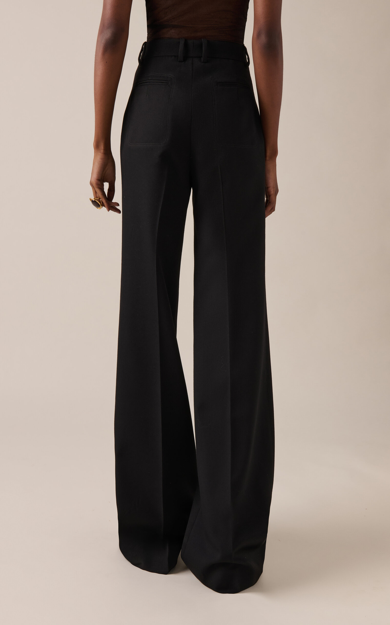High-Rise Grain De Poudre Wool Wide-Leg Pants black - 4