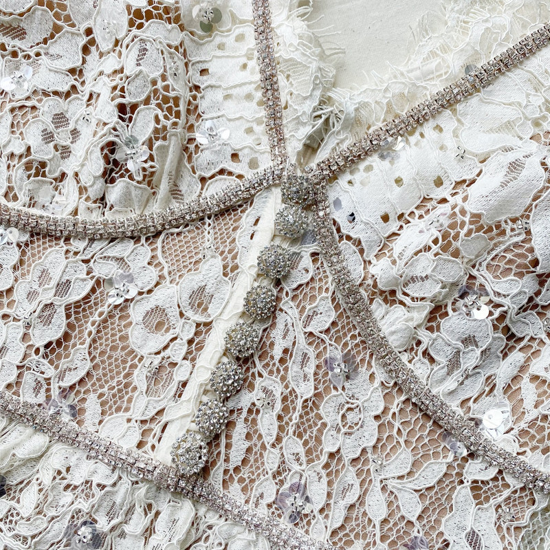 Cream Embellished Tiered Dress 5