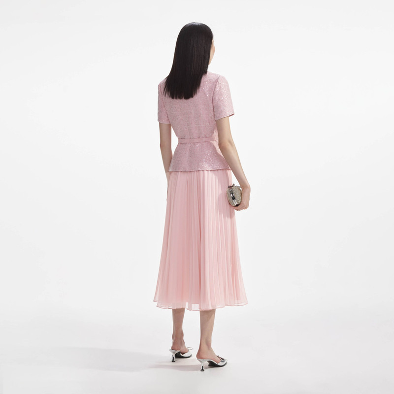 self-portrait Pink Boucle Midi Dress - PF24-948M-P | REVERSIBLE