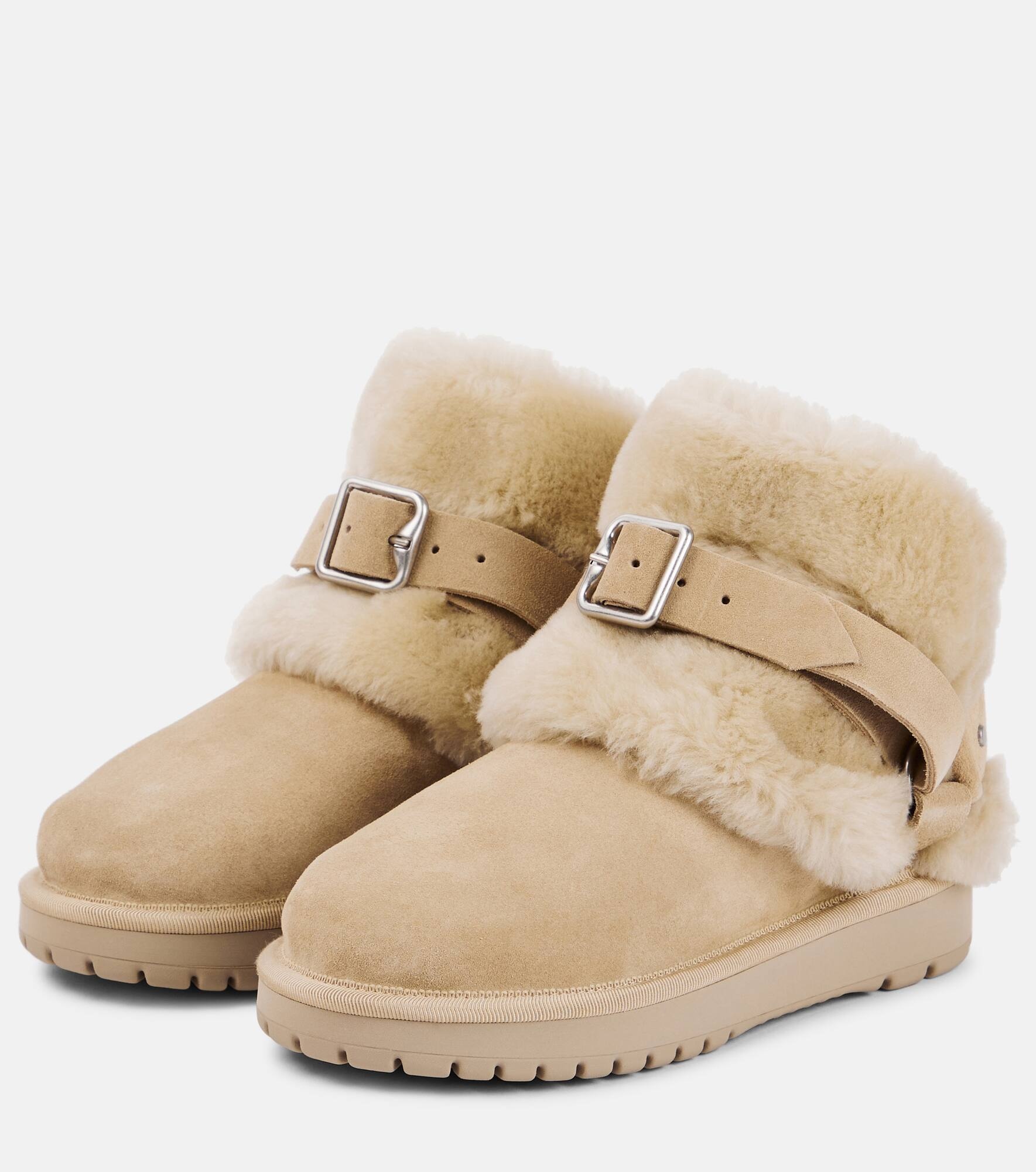 Shearling-trimmed suede ankle boots - 5