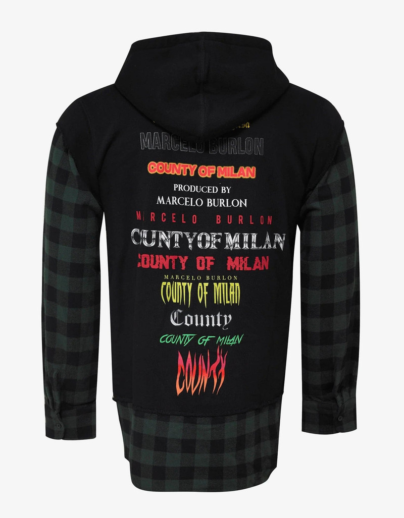 Marcelo Burlon County Of Milan Marcelo Burlon Black Hoodie with Check Shirt Inserts outlook