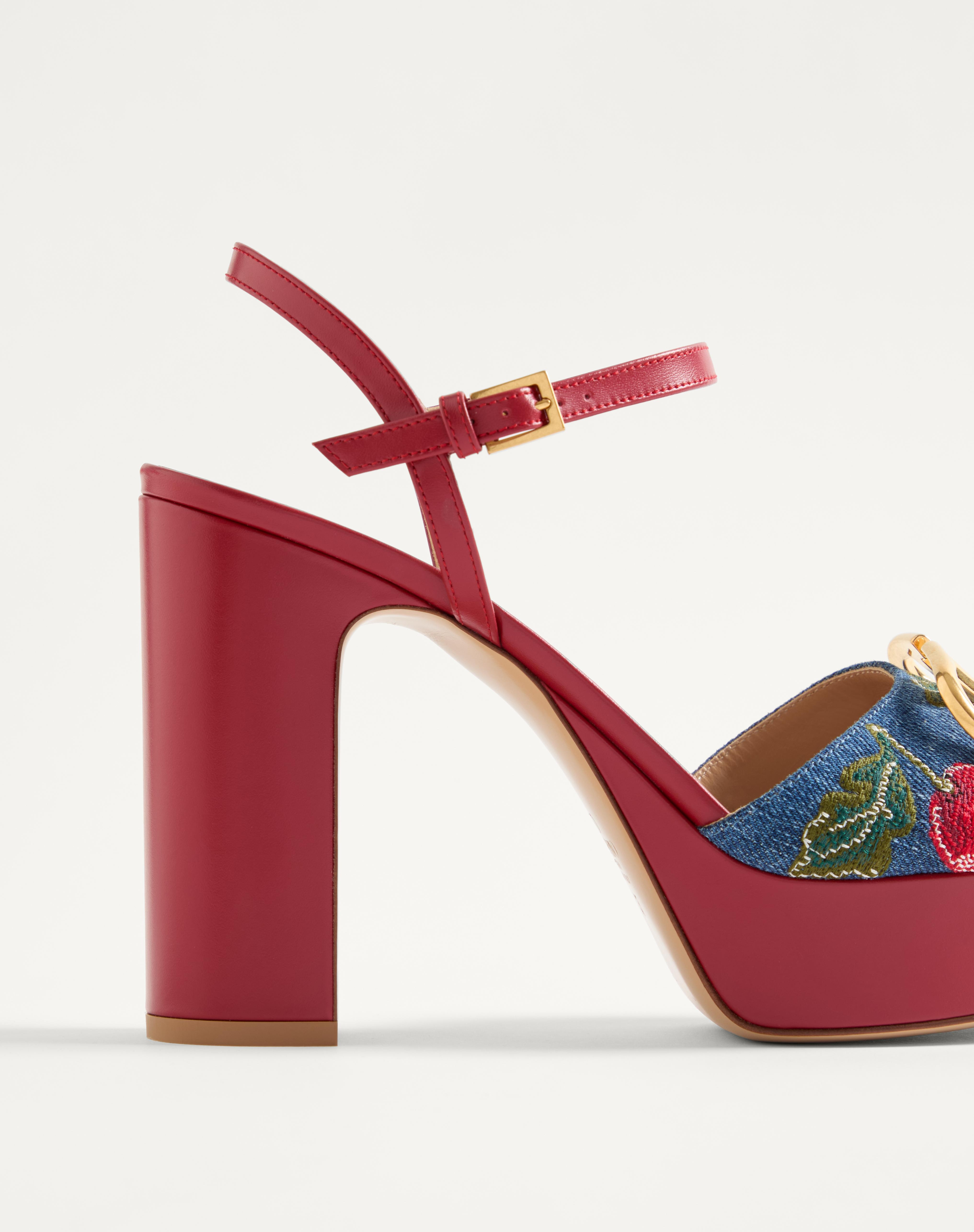 VLOGO SIGNATURE PLATFORM DENIM SANDAL WITH CHERRYFIC EMBROIDERY 115MM - 7