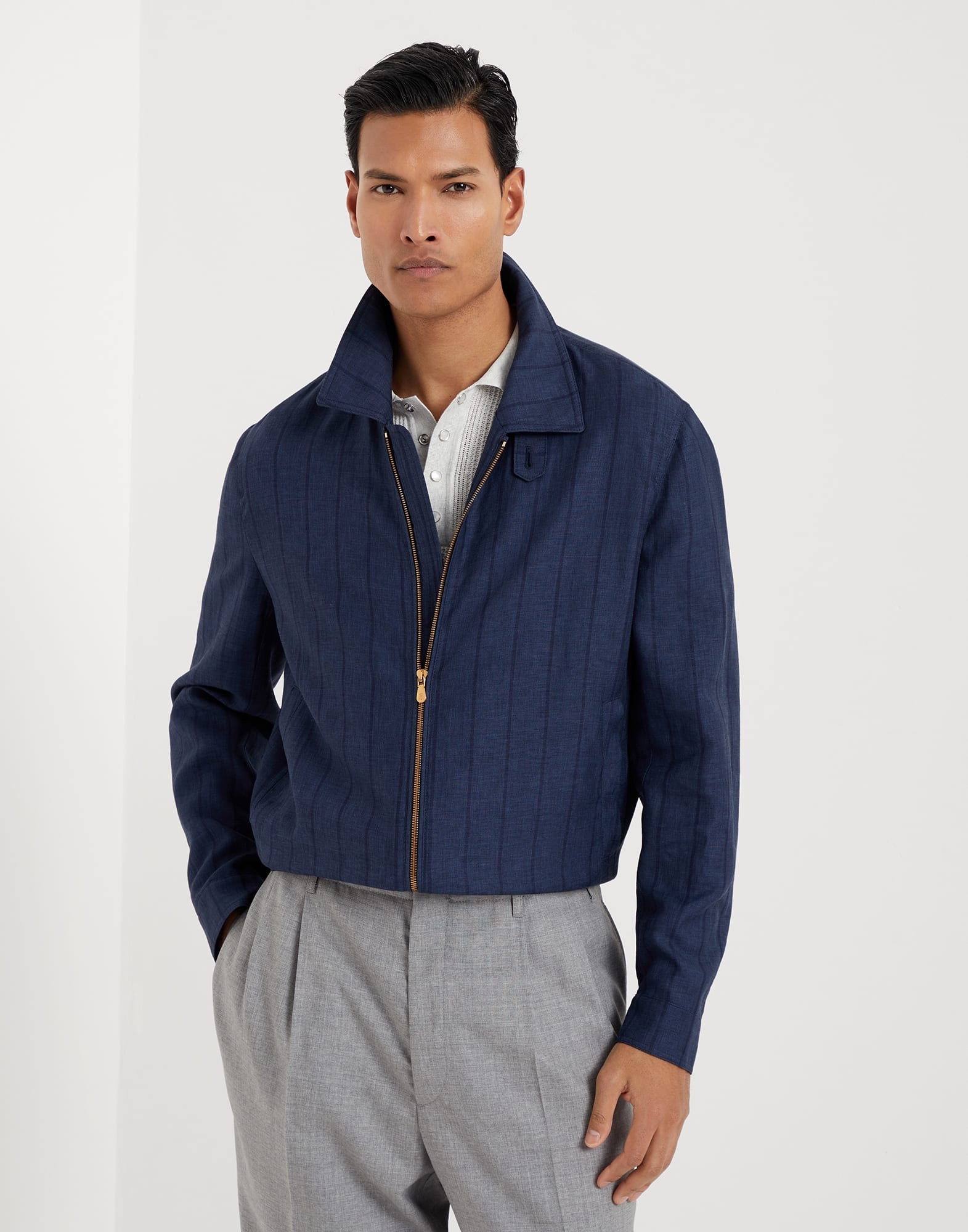 Wool, linen and silk wide chalk stripe grisaille outerwear jacket - 1