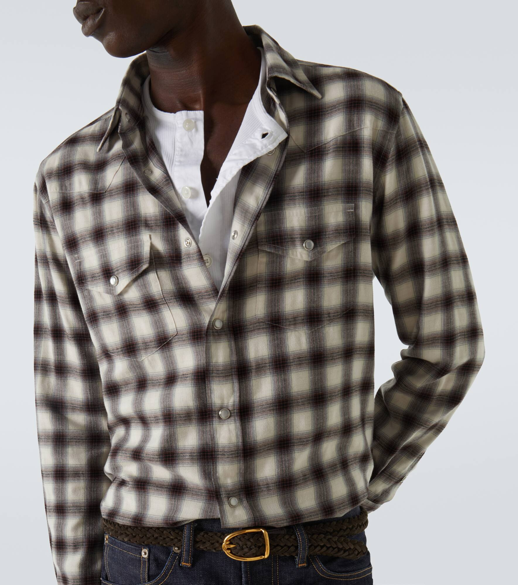 Checked cotton-blend shirt - 5