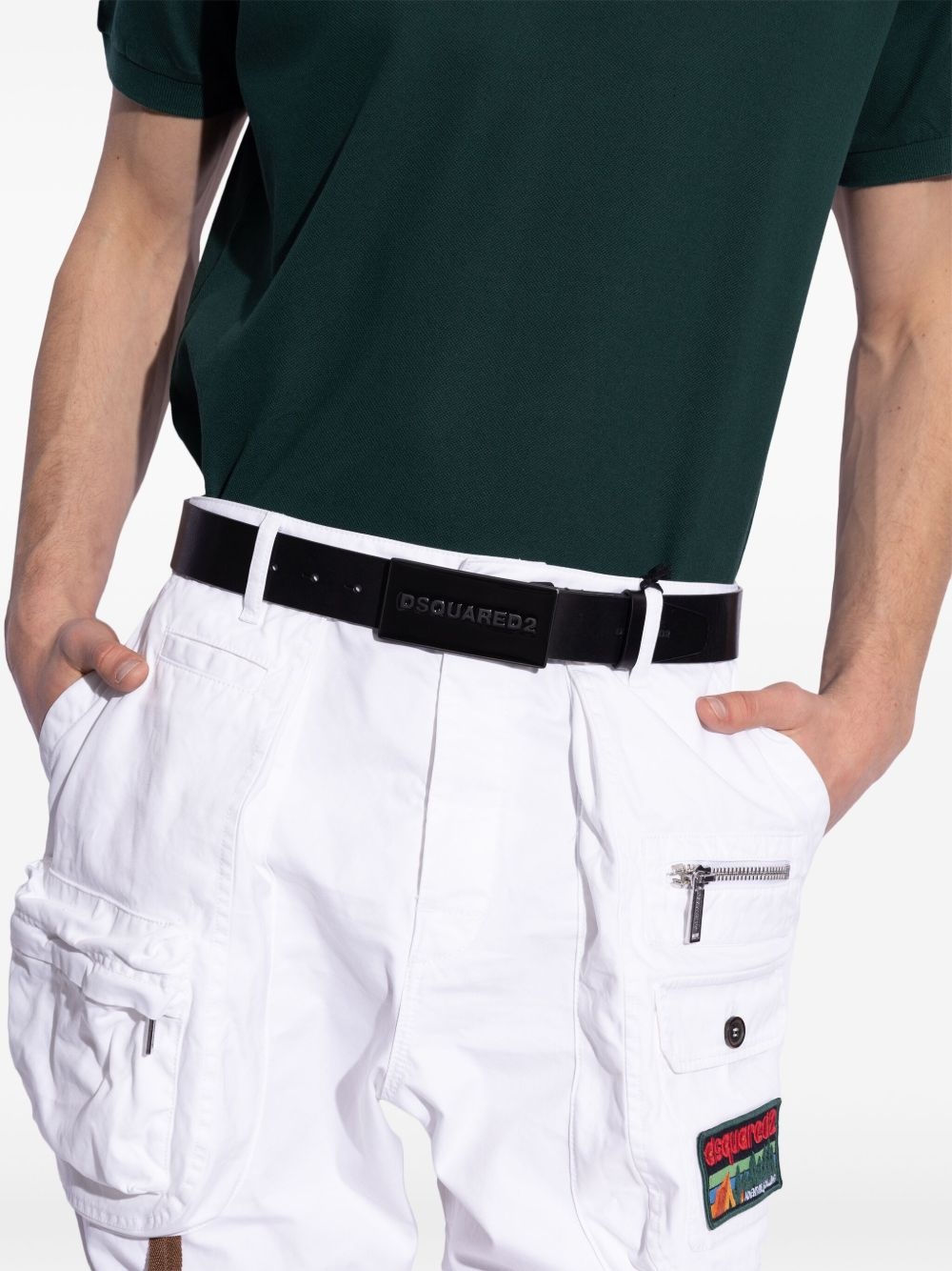 embossed logo leather belt - 4
