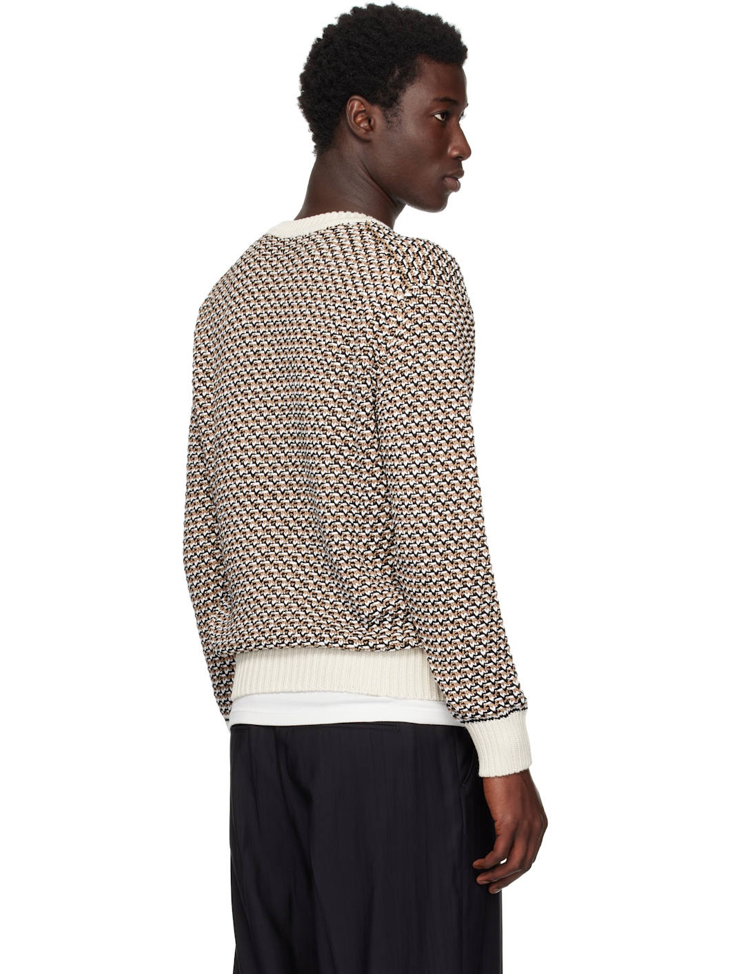 Beige Cotton Rich Knitted Structure Sweater - 3
