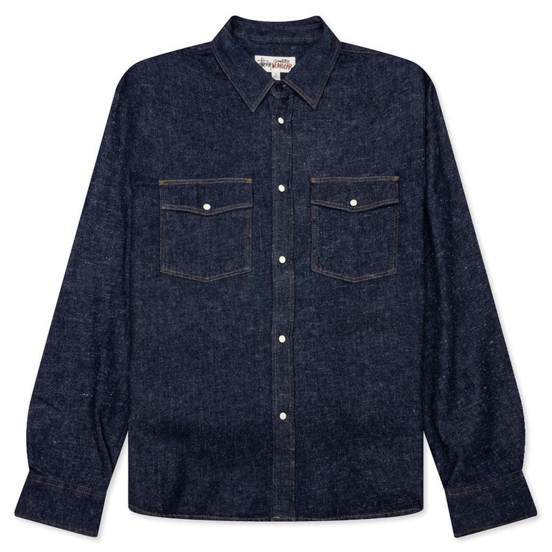 BOXY WESTERN DENIM L/S SHIRT - DARK DENIM - 1