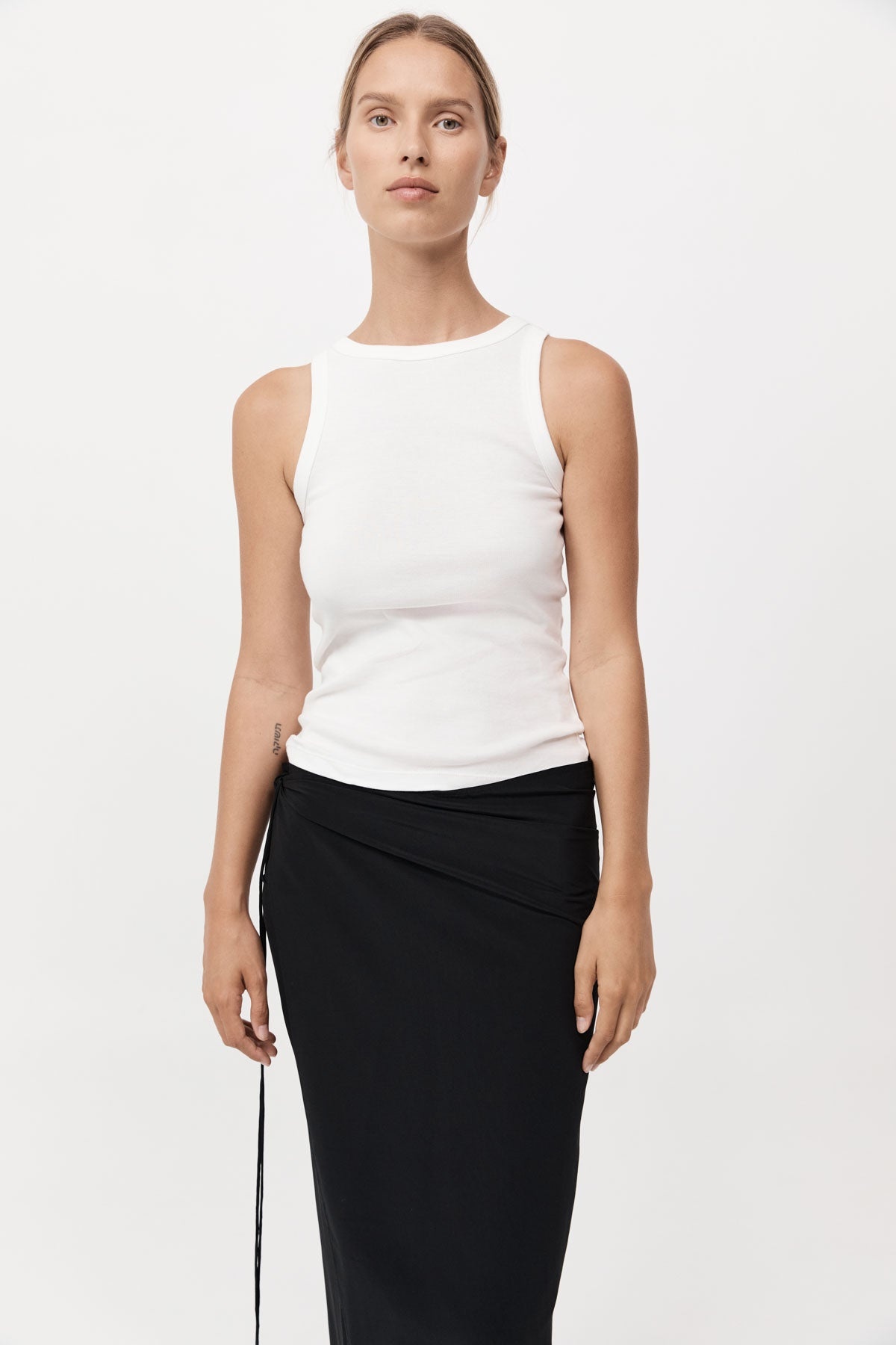 Silk Wrap Tie Skirt - Black - 3