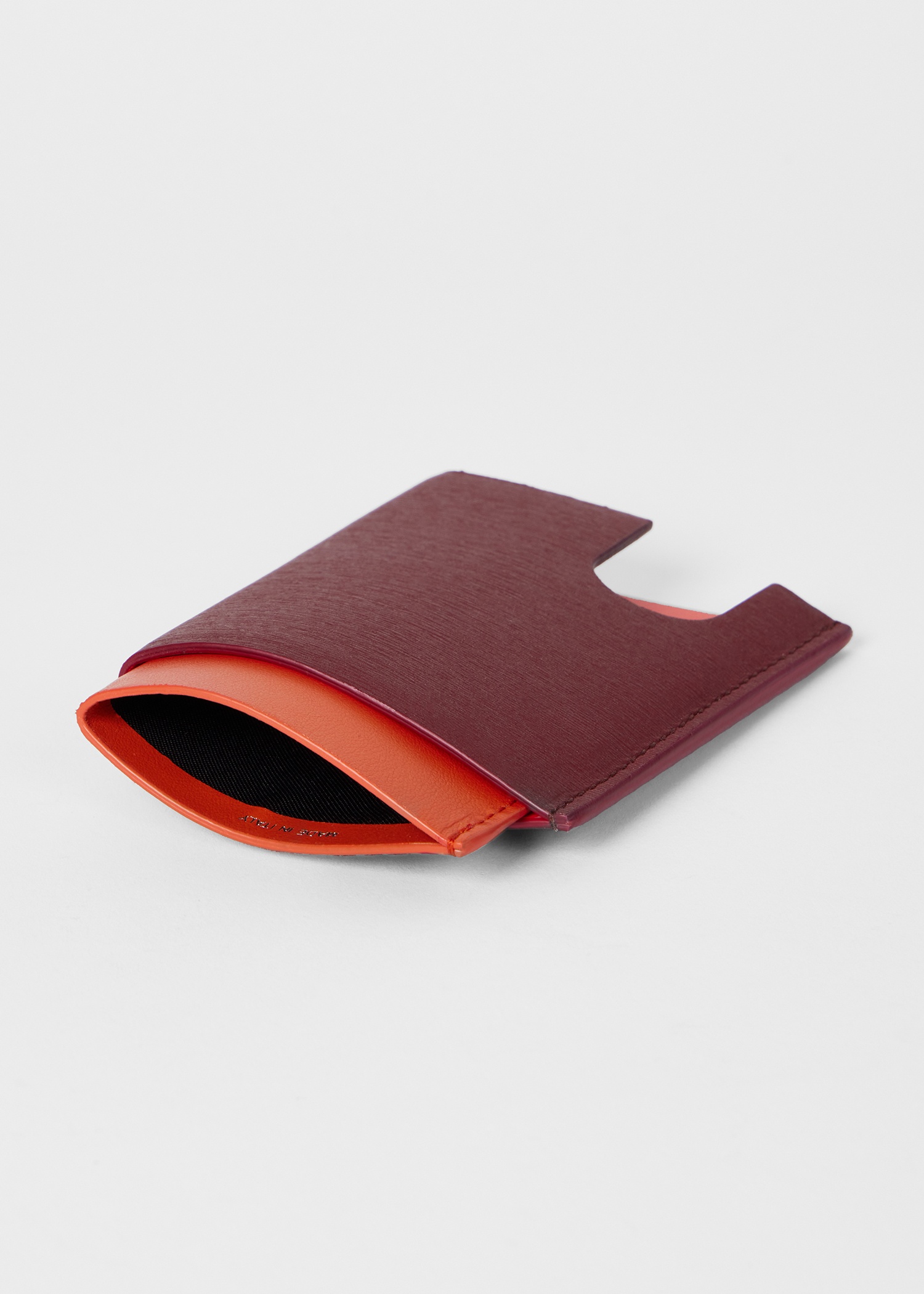 Burgundy and Orange Pop-Up Textured Leather Card Holder - 6