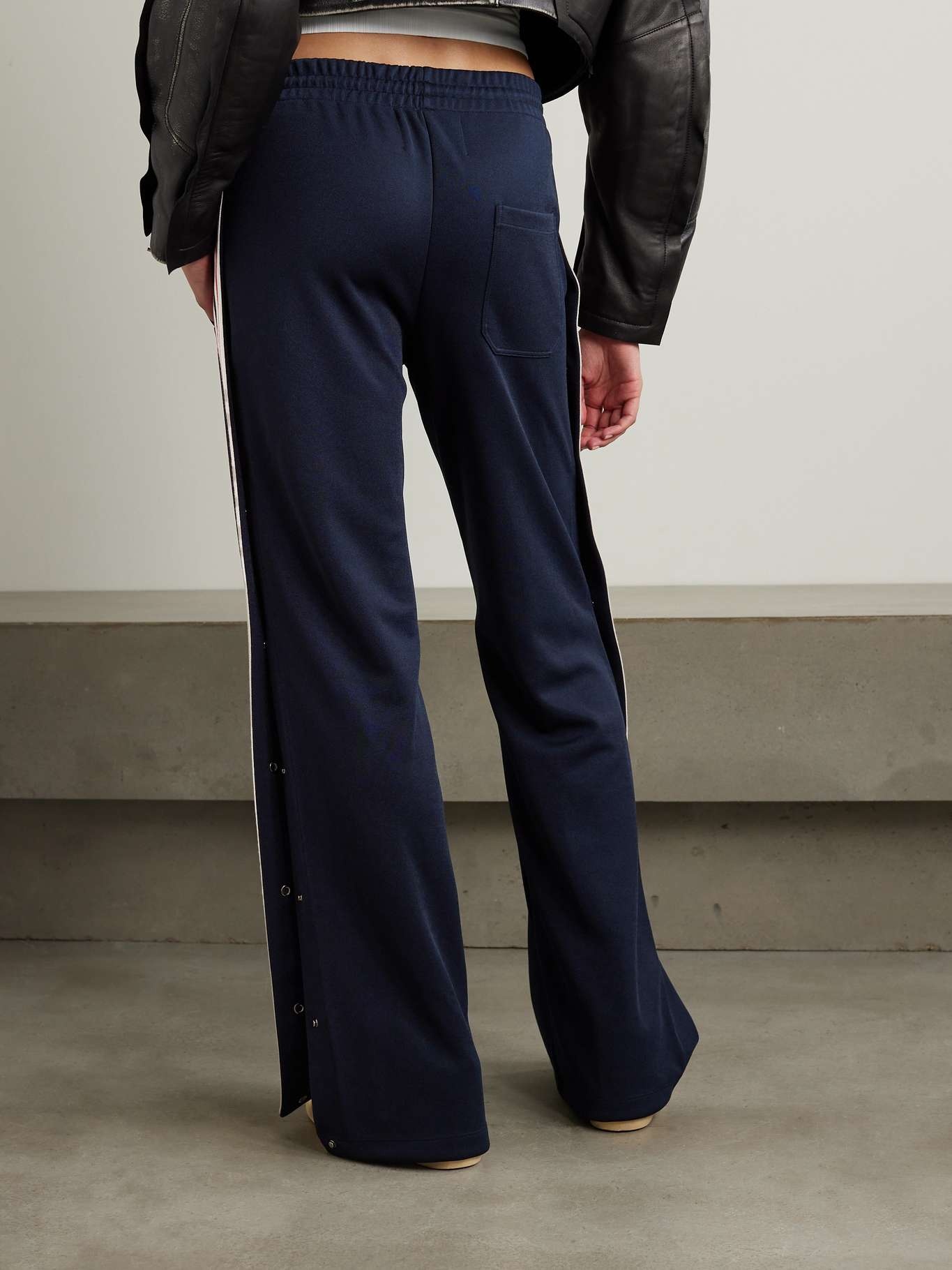 Button-detailed webbing-trimmed jersey wide-leg track pants - 3