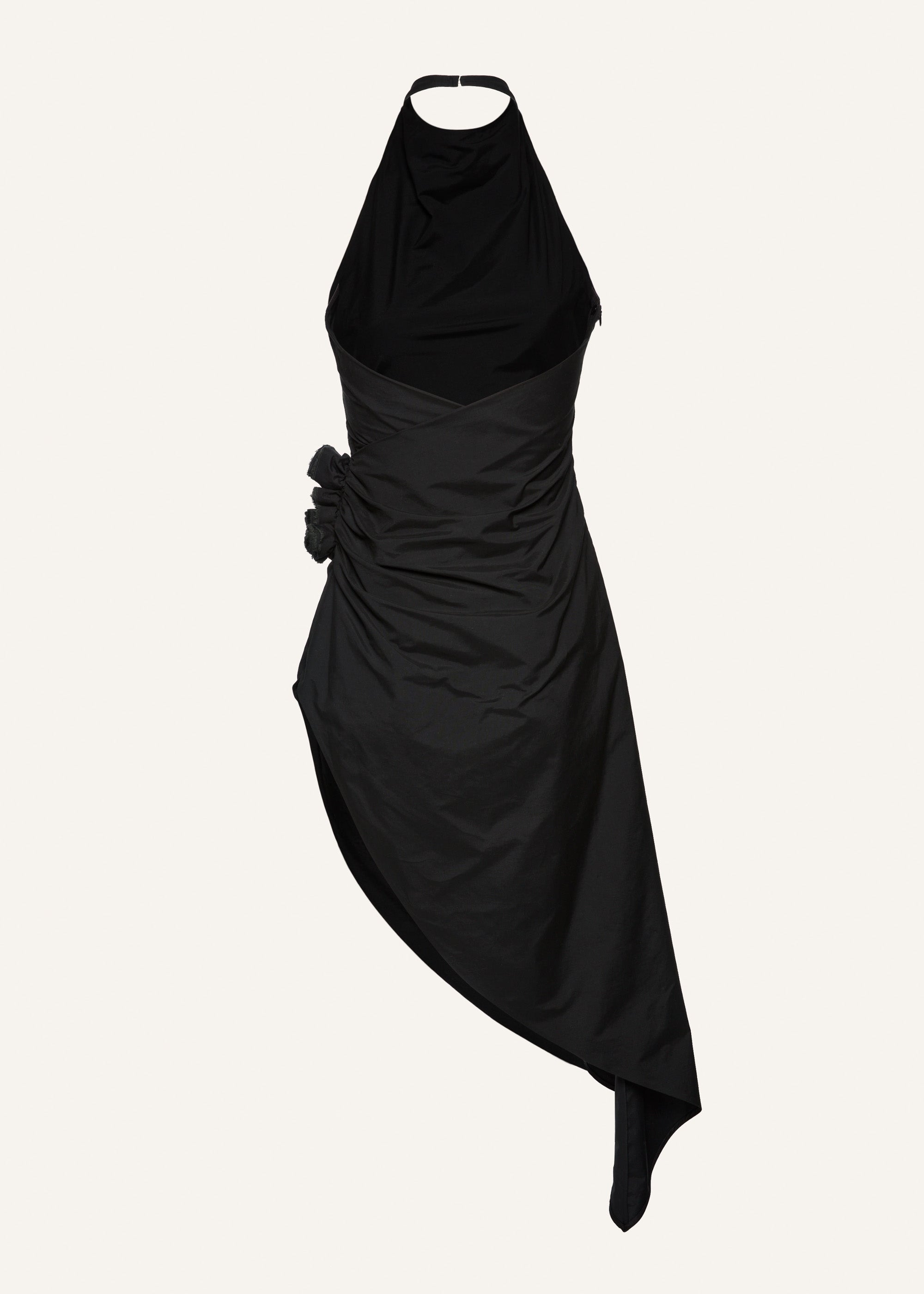 High neck asymmetrical midi dress in black - 2