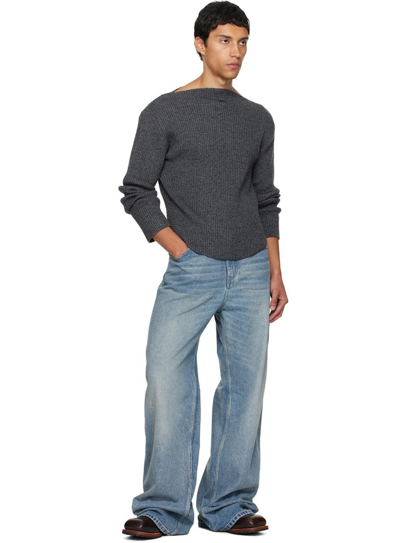 courrèges Gray Boatneck Ribbed Wool Sweater outlook