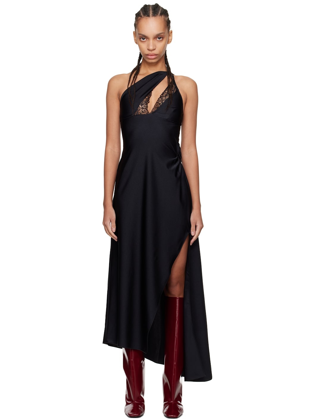 Black Asymmetric Midi Dress - 1