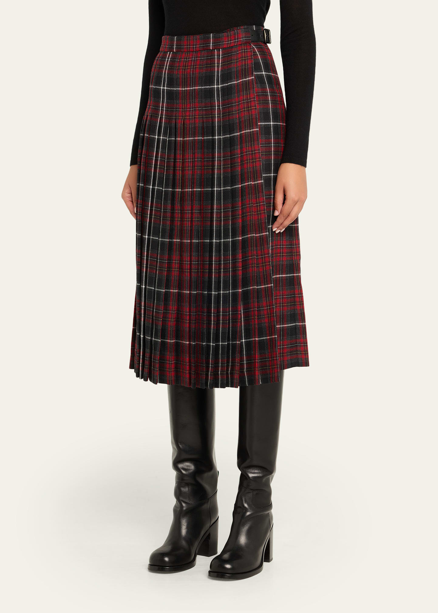 Check Pleated Wrap Midi Skirt - 4