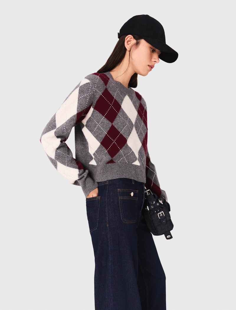 Cropped argyle pattern sweater 3