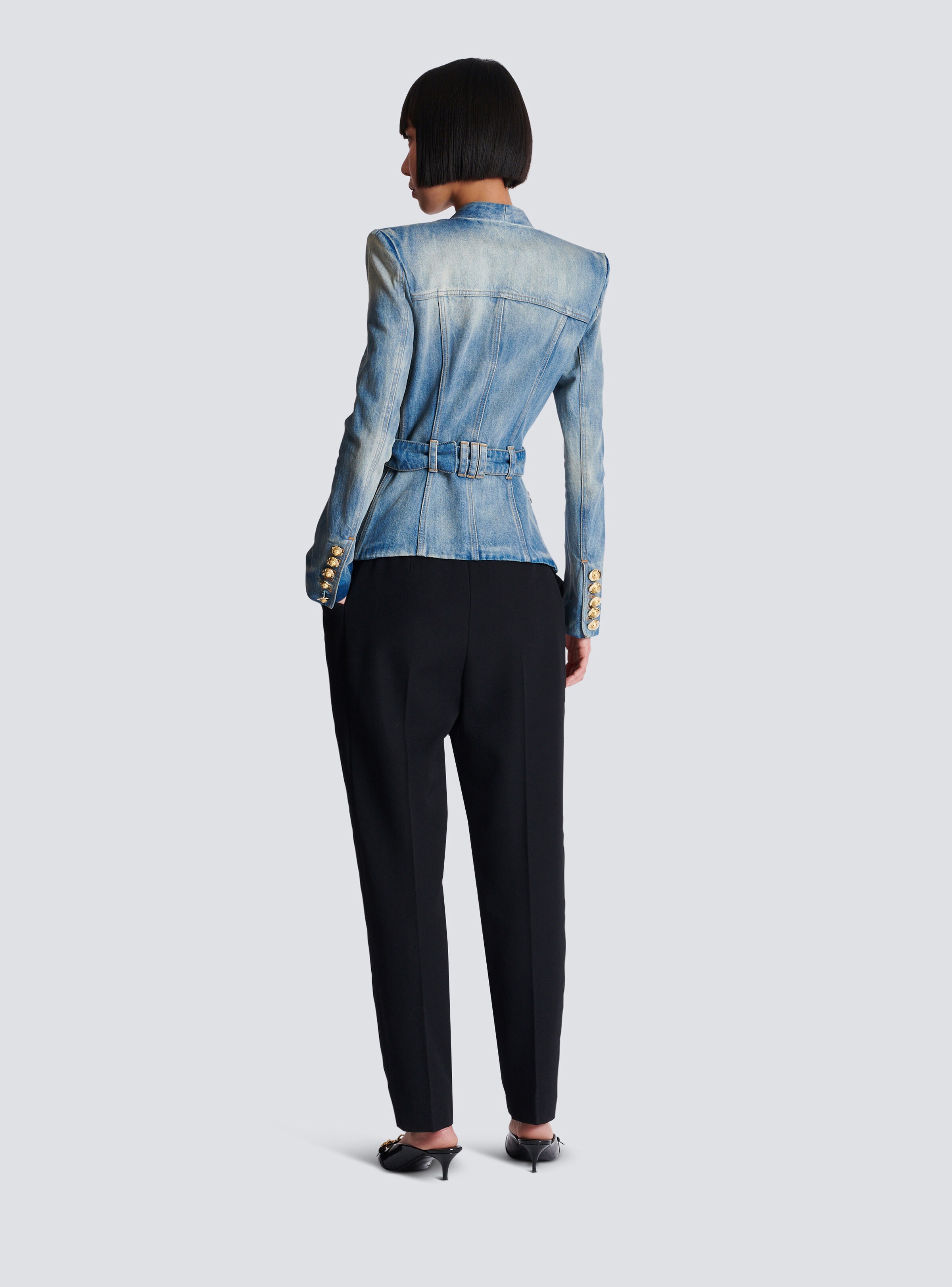1-button belted denim jacket - 4