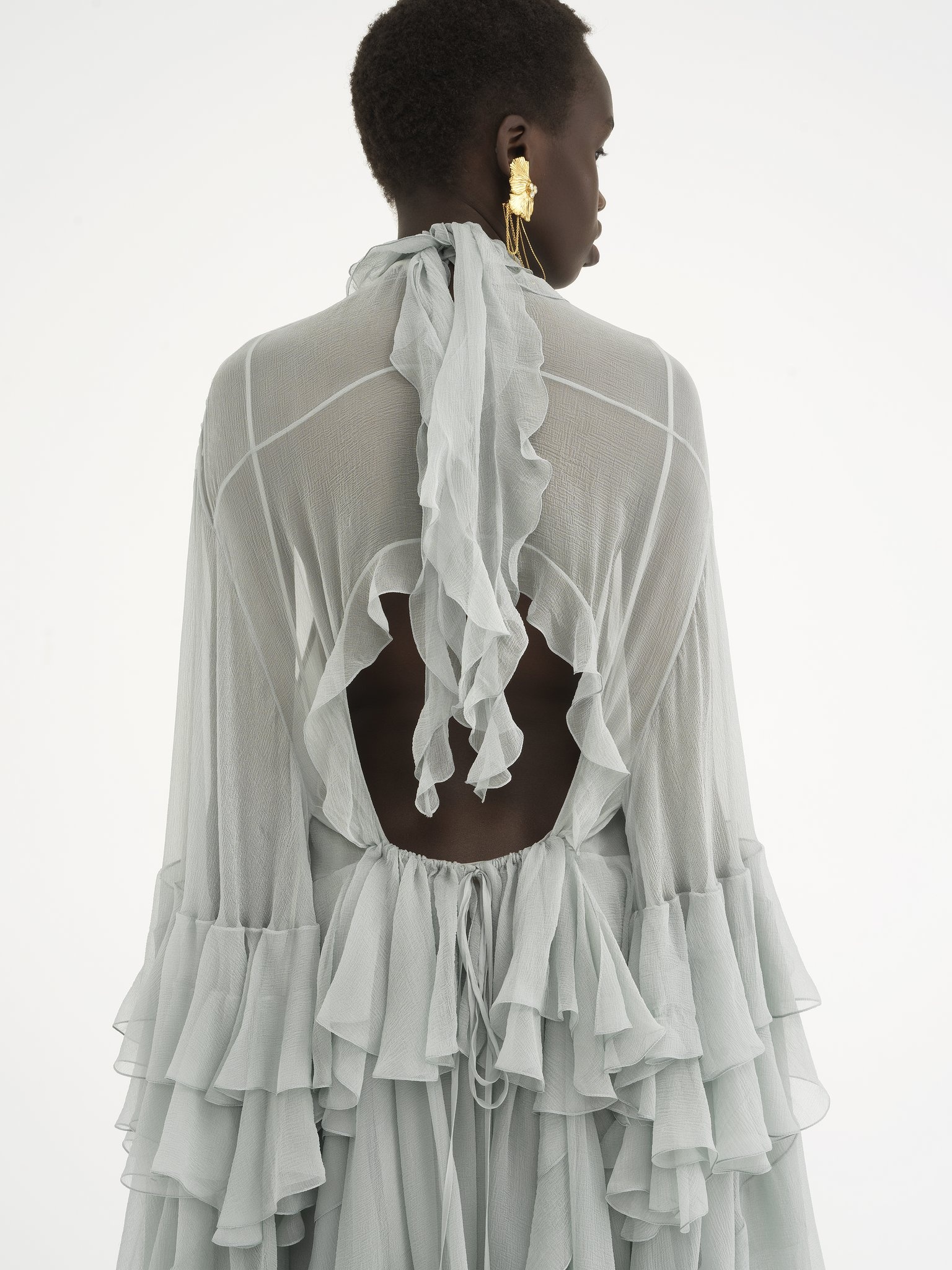 MINI RUFFLED DRESS IN SILK MOUSSELINE - 6
