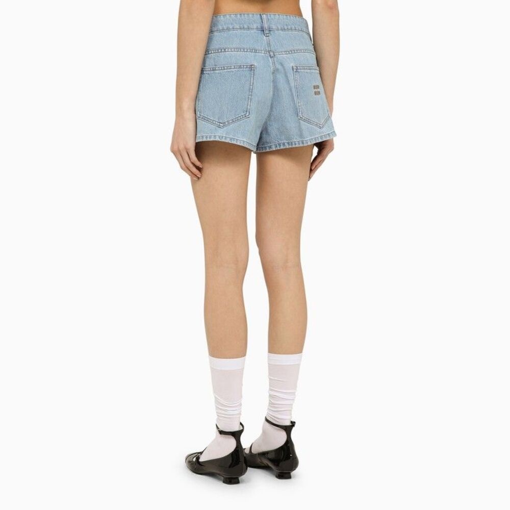Miu Miu Women Light Blue Denim Short With Logo - 2