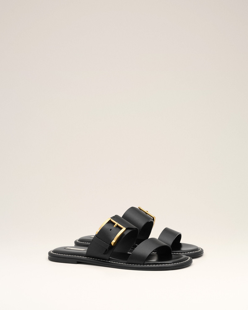 BLACK COW LEATHER BUCKLE SANDALS 3