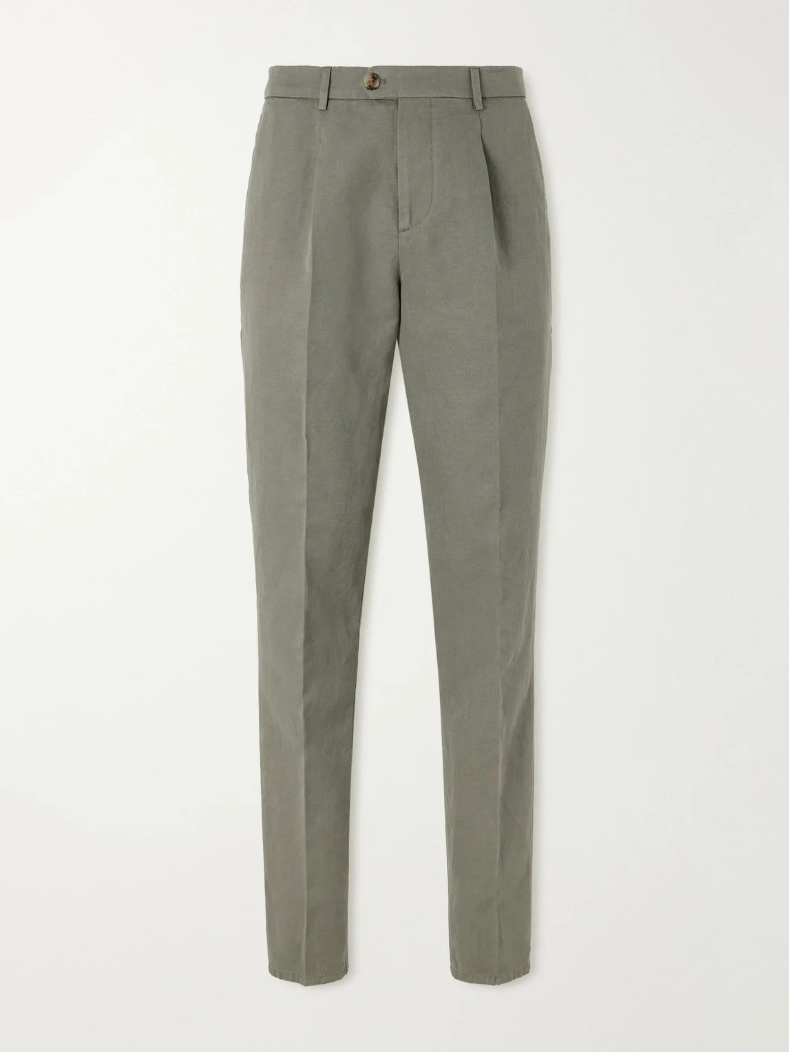 Straight-Leg Pleated Cotton and Linen-Blend Trousers - 1