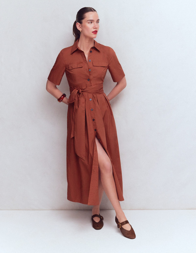 Zoe Short Sleeve Shirt Dress-Burnt Orange 5