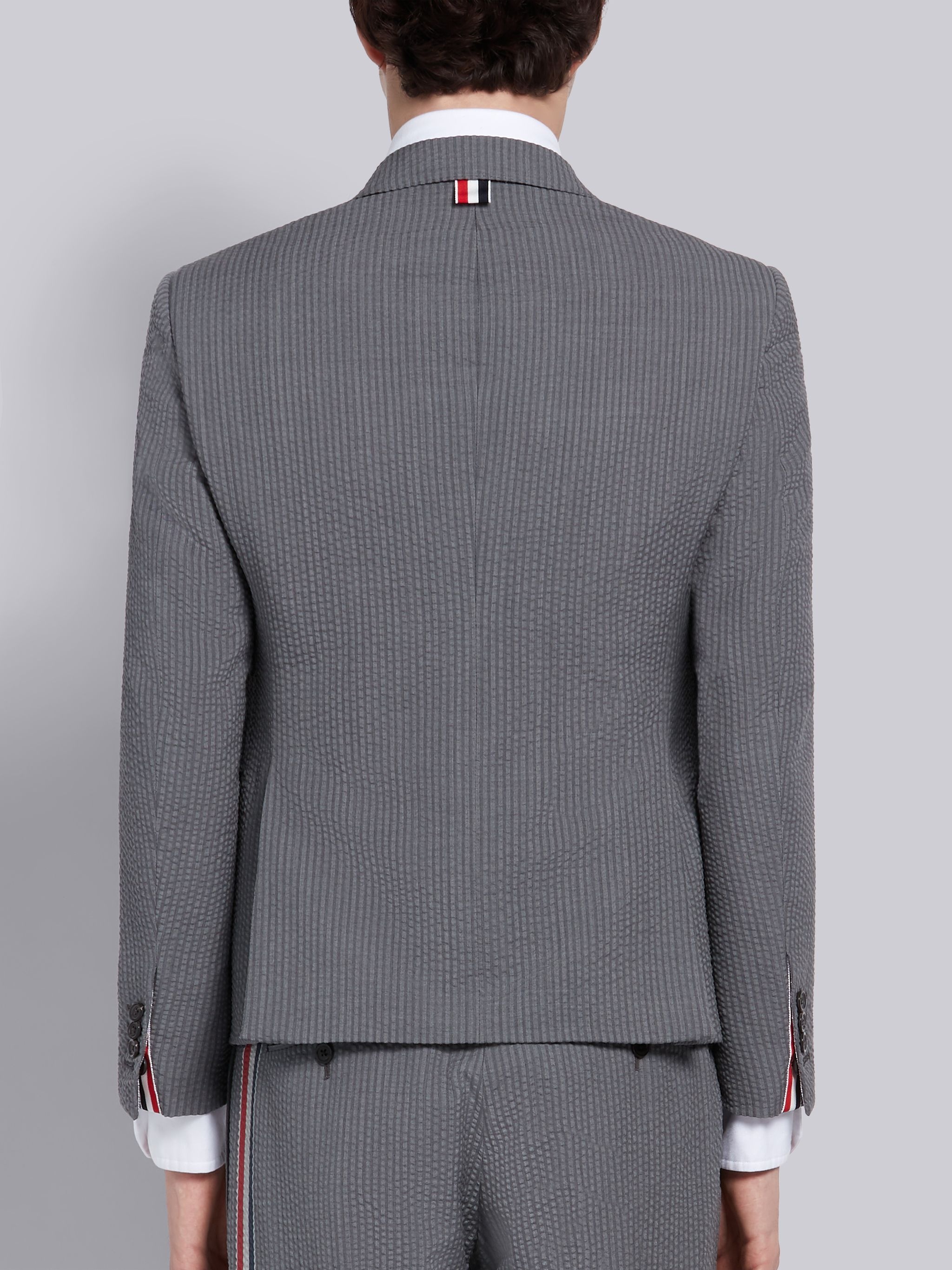 Light Grey Wool Seersucker Engineered Stripe High Armhole Jacket - 2