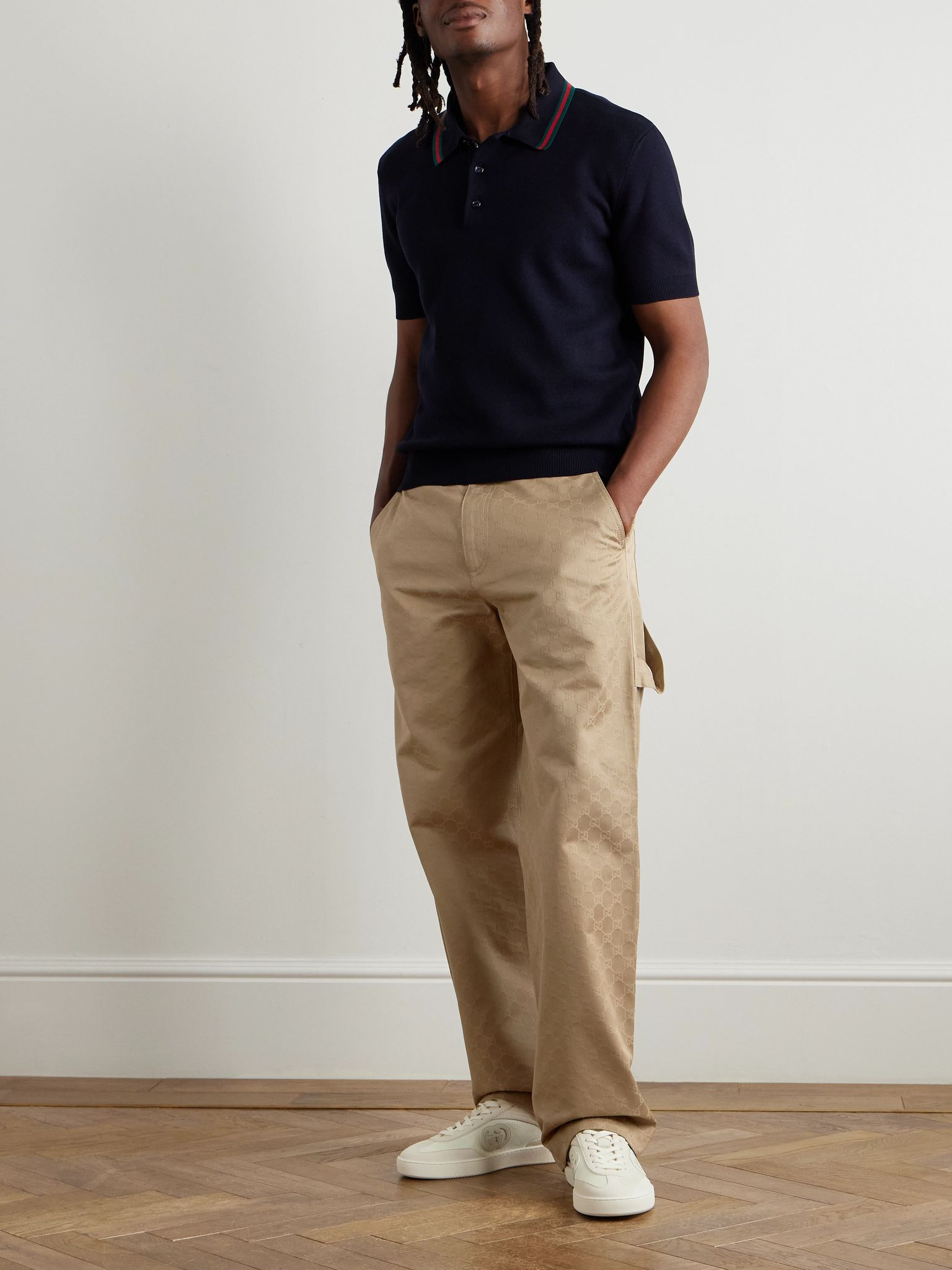 Straight-Leg Cotton Trousers Beige - 2