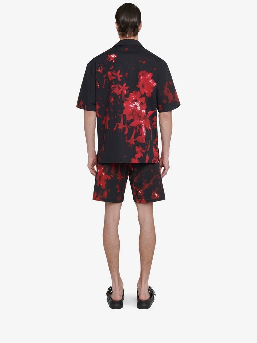 Men's Wax Flower Hawaiian Shirt in Black/red - 5