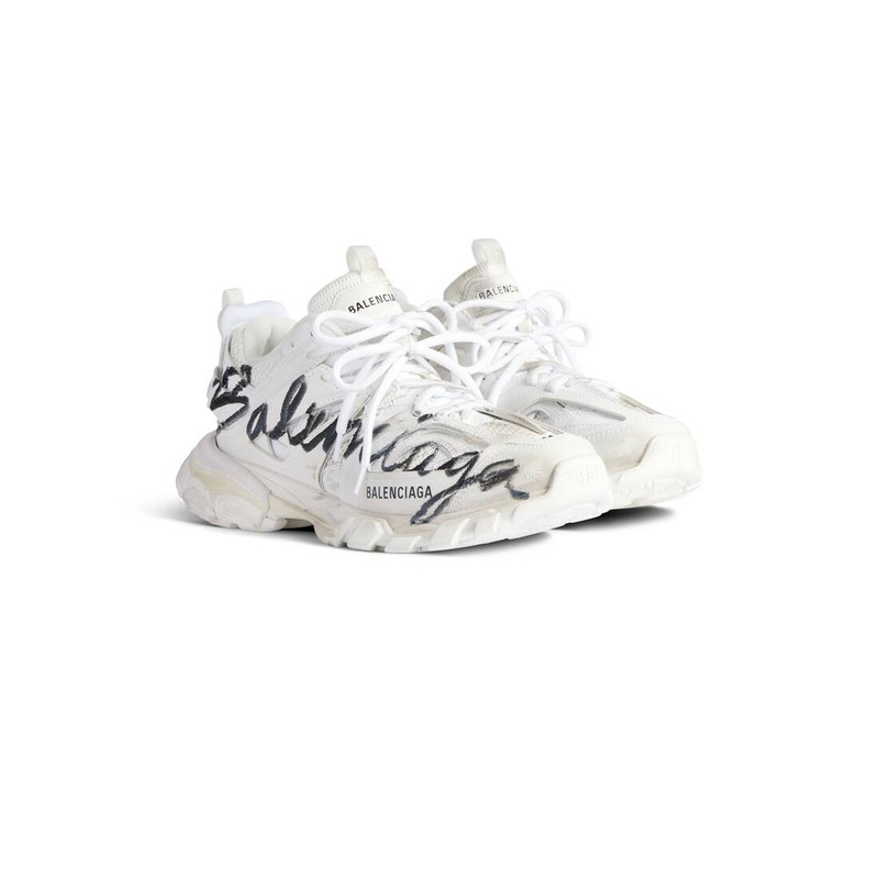 BALENCIAGA Men's Track Signature Sneaker in White/black outlook