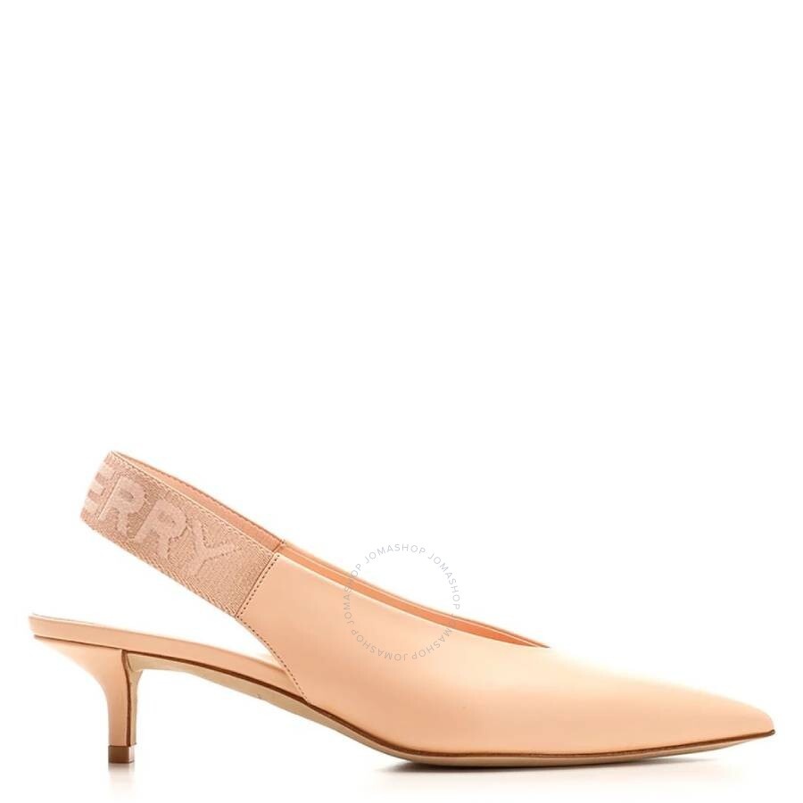 Burberry Ladies Peach Pink Malinda Logo Slingback Pointy Toe Pumps - 1