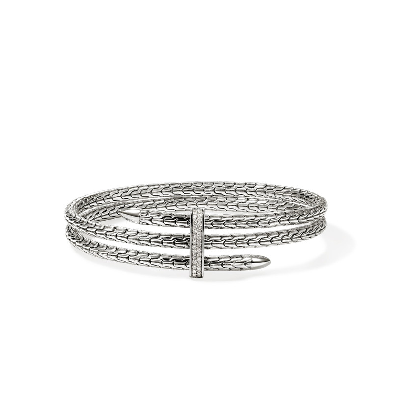 Spear Triple Flex Cuff, Sterling Silver, Diamonds, 4MM 1