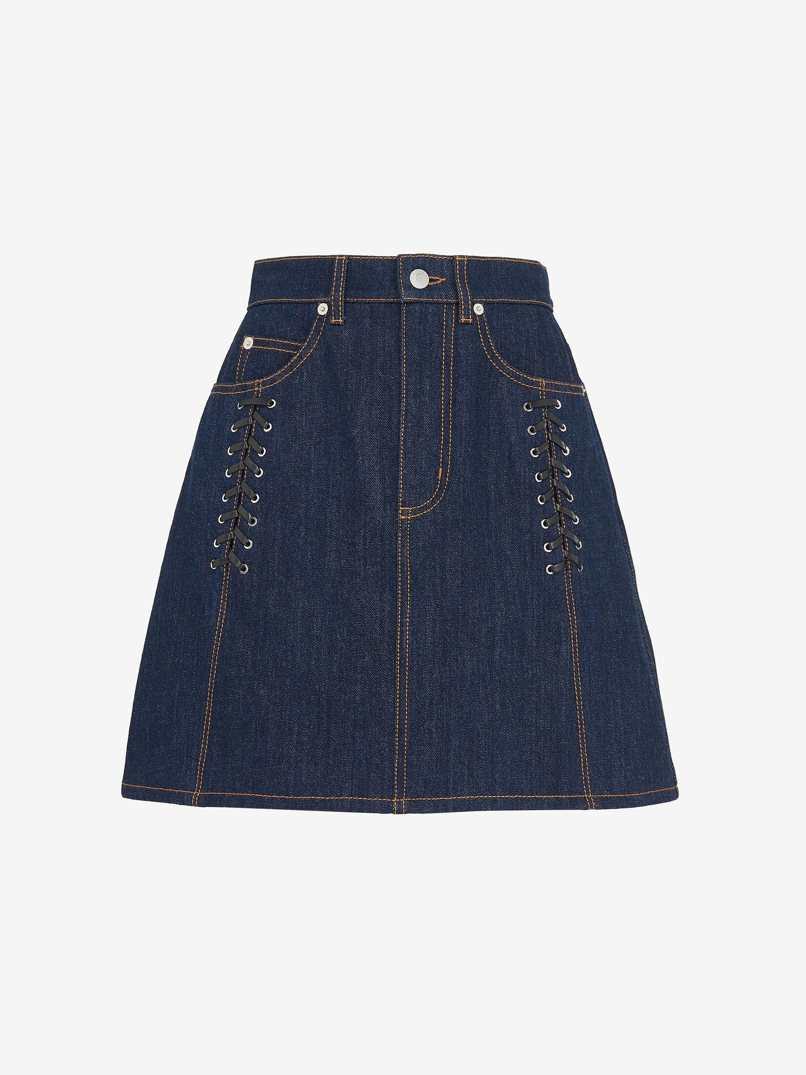 Women's Lace Detail Denim Mini Skirt in Denim - 1