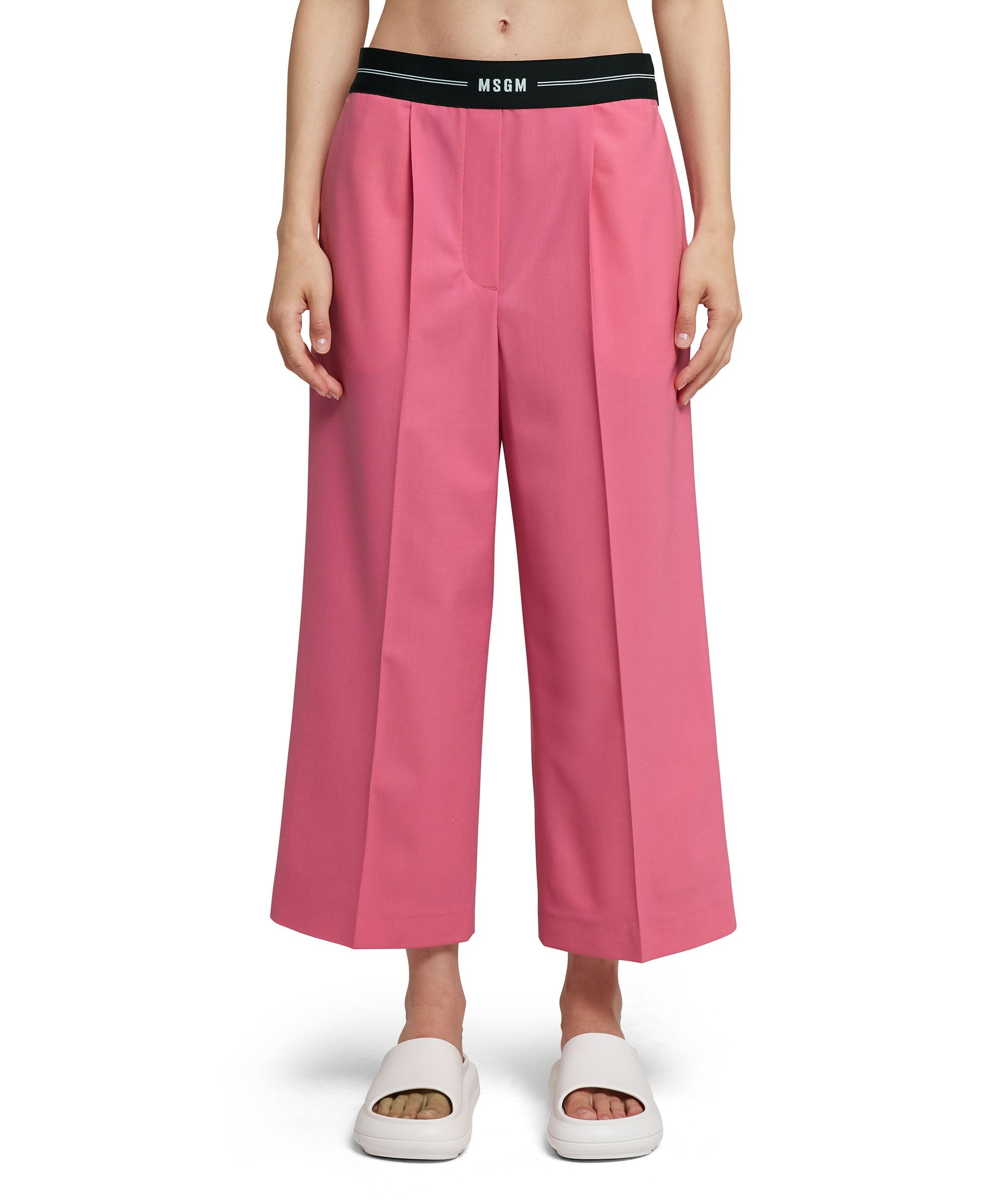 Fresh wool crop  pants with logoed elastic waistband - 2