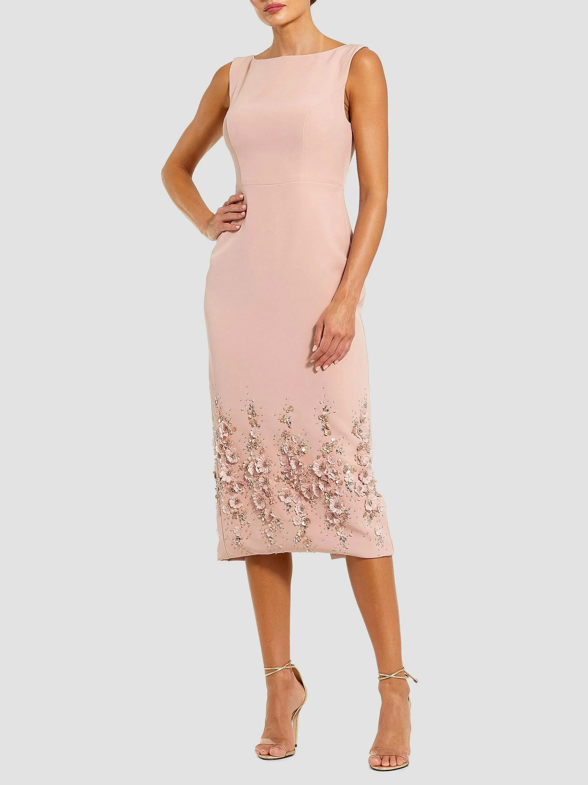 Women's Cocktail Embellished Crepe Sleeveless Sheath Midi-Dress - Vintage Lilac - 1