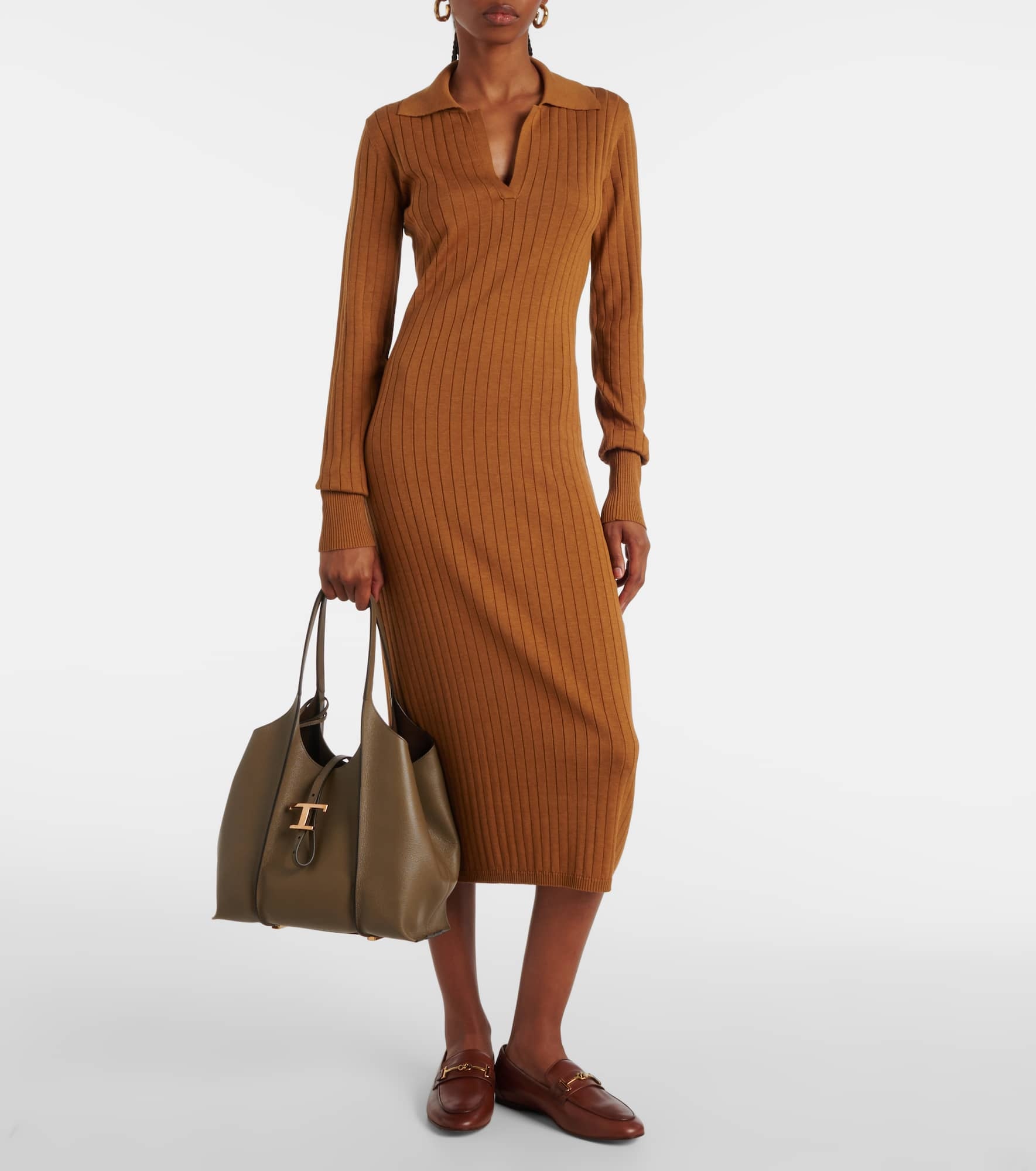 Ribbed-knit silk and cotton midi dress - 2