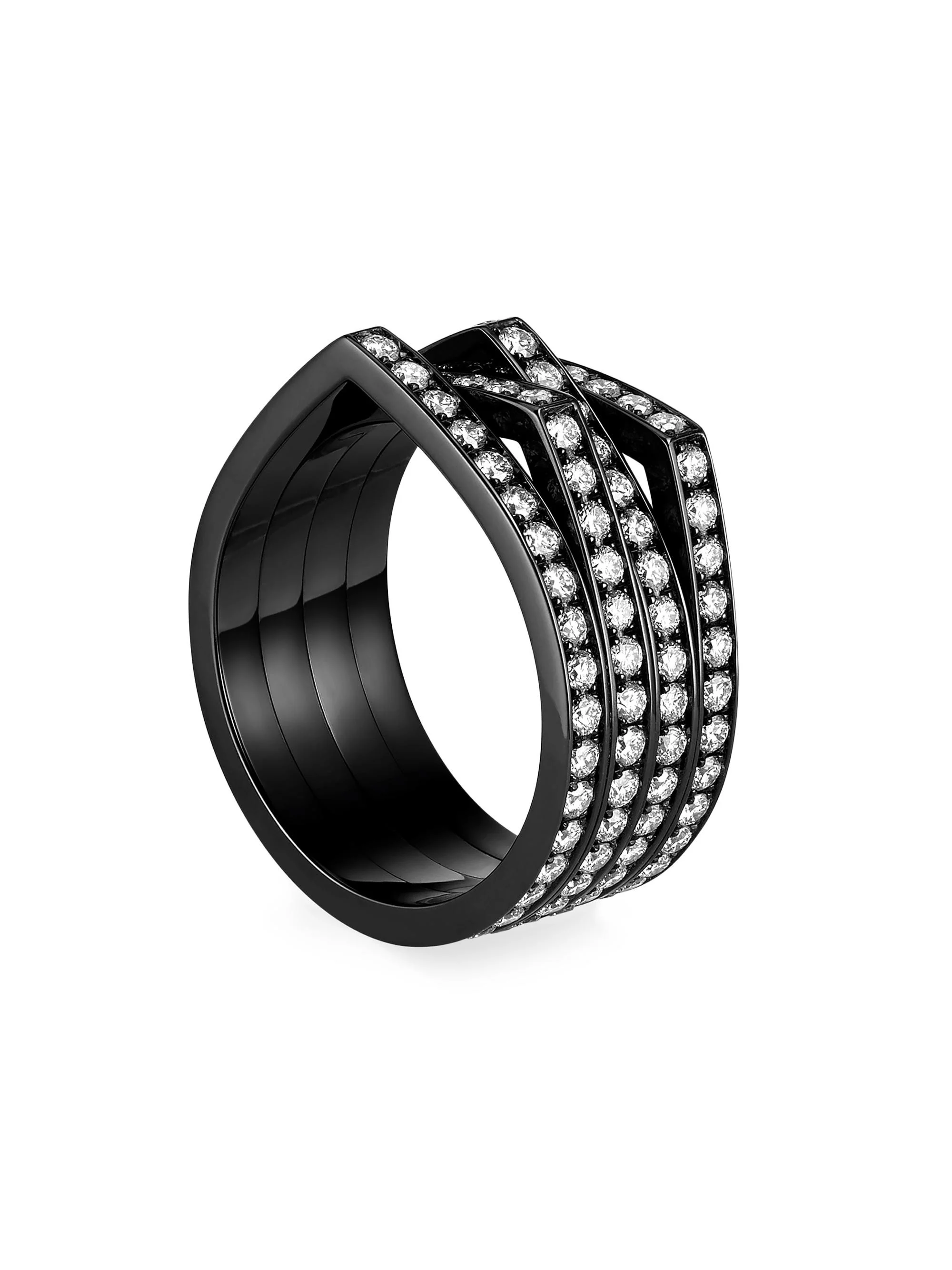 Women's Antifer 18K Black Gold & 1.76 TCW Diamond Four-Row Ring - Black - 1