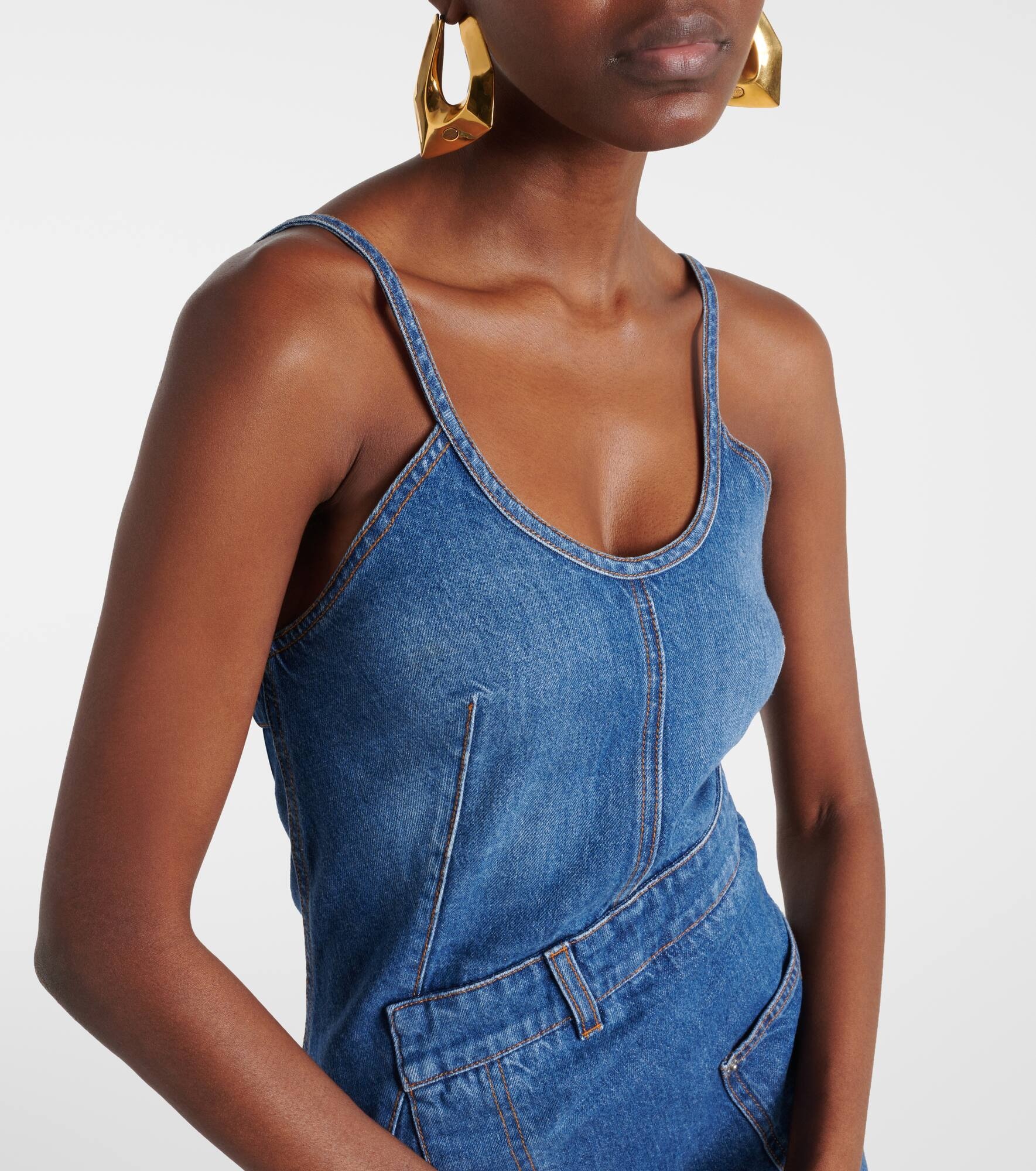 Asymmetric denim midi dress - 4